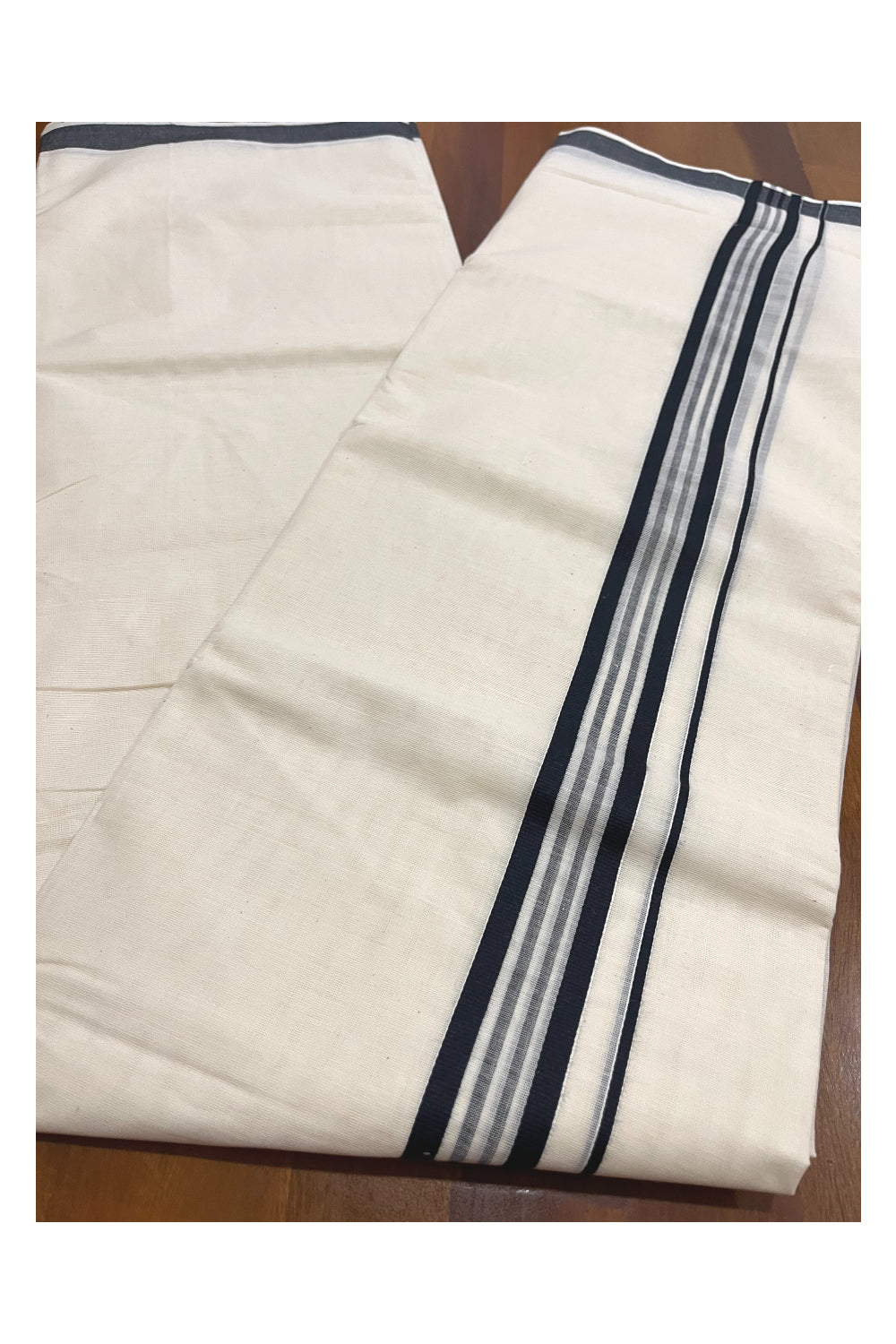 Kerala Cotton Double Mundu with Black Line Border (Onam Mundu 2023)