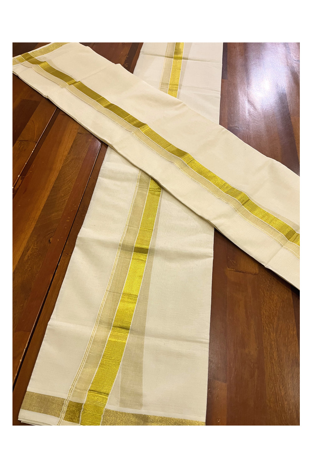 Kerala Cotton Plain Set Mundu (Mundum Neriyathum) with 2 inch Kasavu Border 2.80 Mtrs