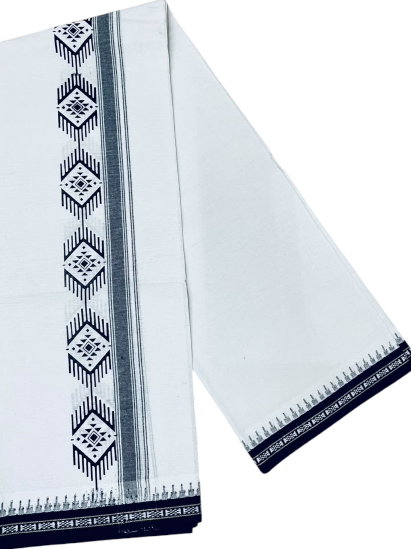 Southloom White Black Printed Single Mundu / Otta Mundu / Lungi (South Indian Kerala Dhoti) SL622