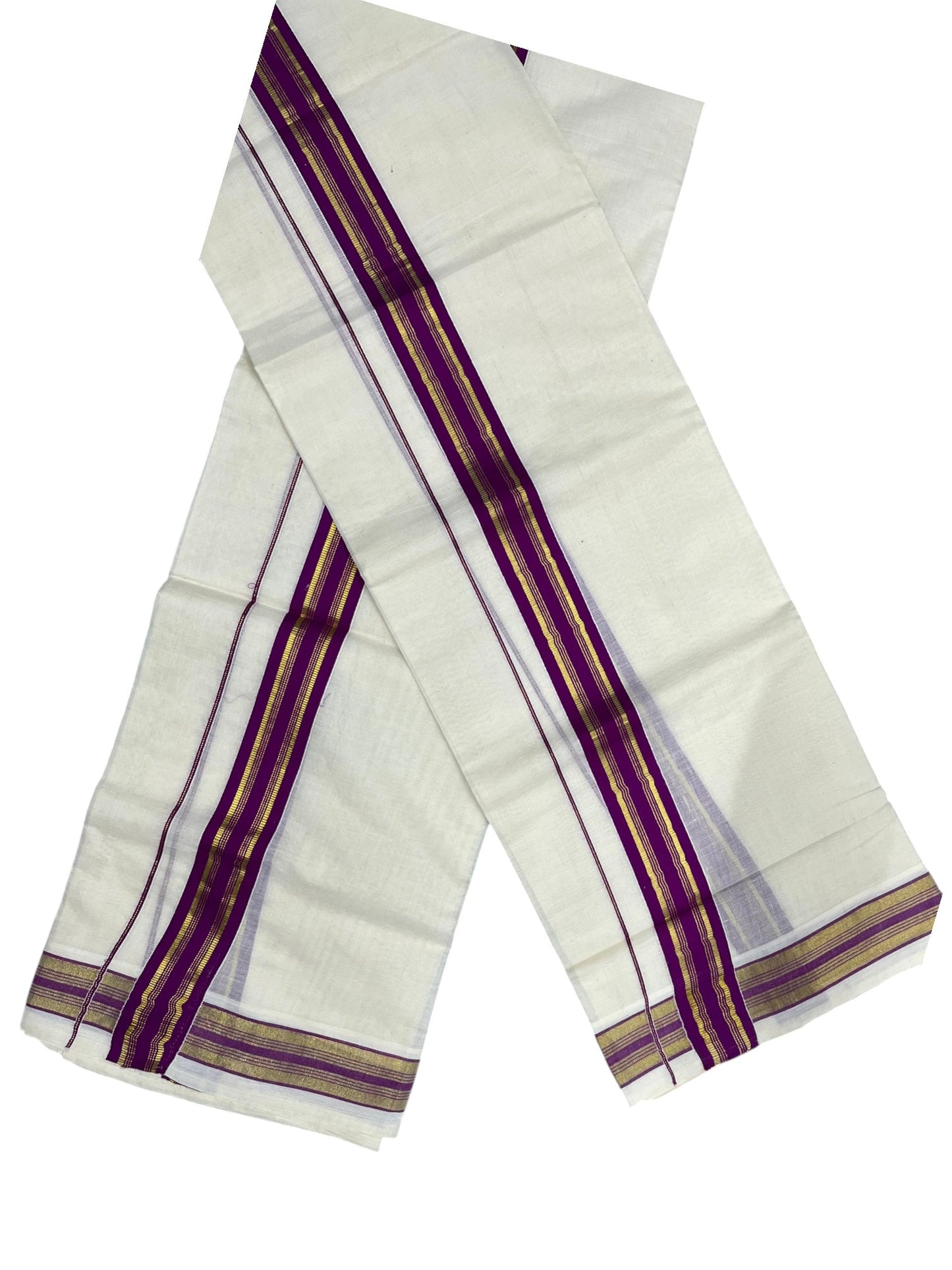 Southloom Kerala Cotton Single Set Mundu (Mundum Neriyathum) with Kasavu and  Purple Border in 2.80 Mtrs SLKK SL470