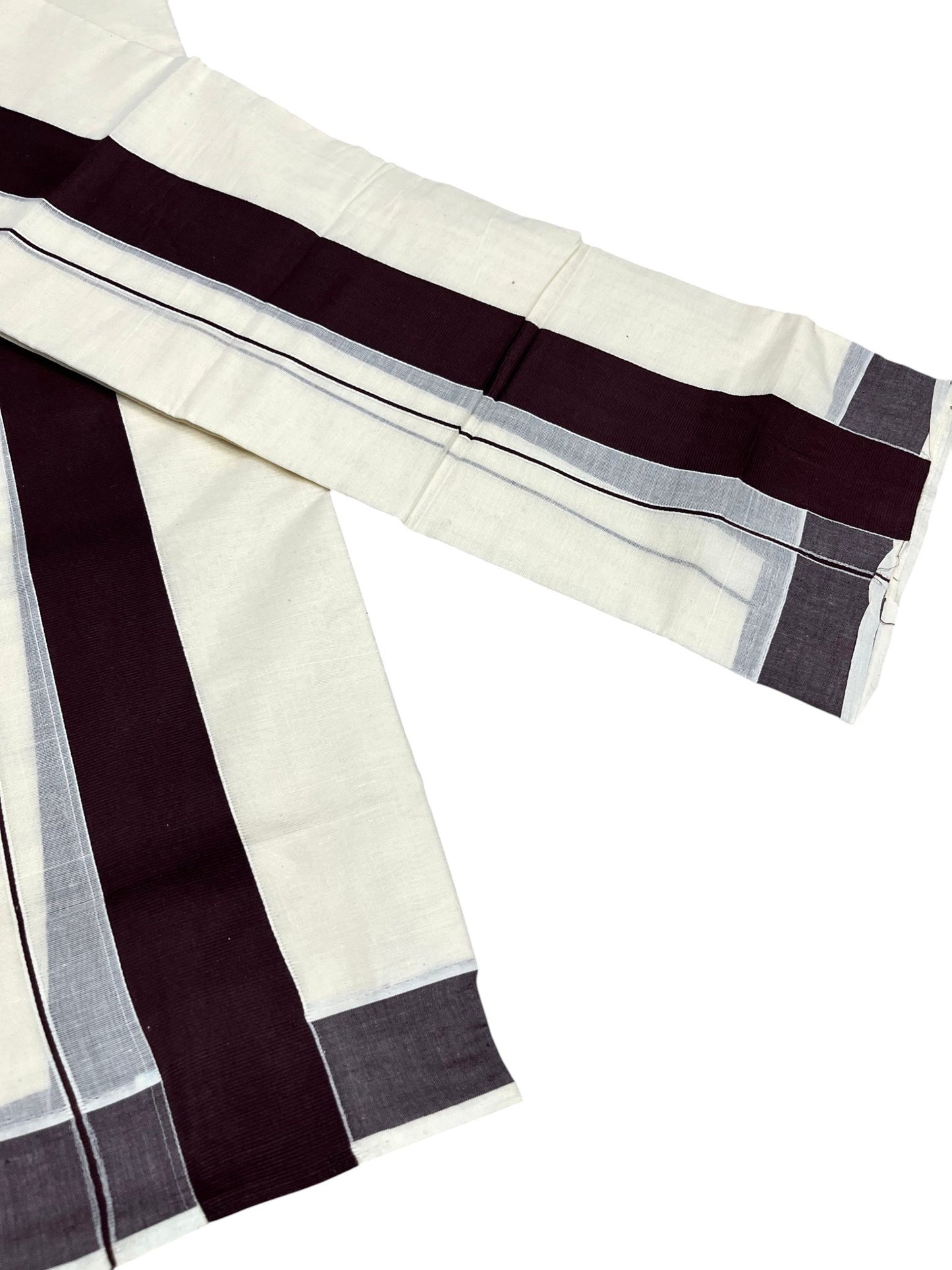 Southloom Kerala Cotton Mundum Neriyathum Single (Set Mundu) with Brown Border 2.80 Mtrs