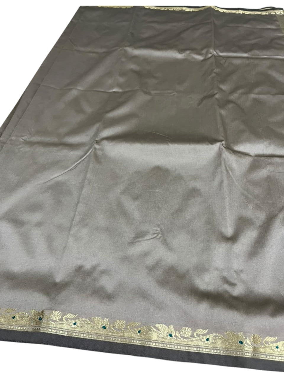 Southloom Satin Banarasi Silk Saree with Woven Work on Borders In Grey