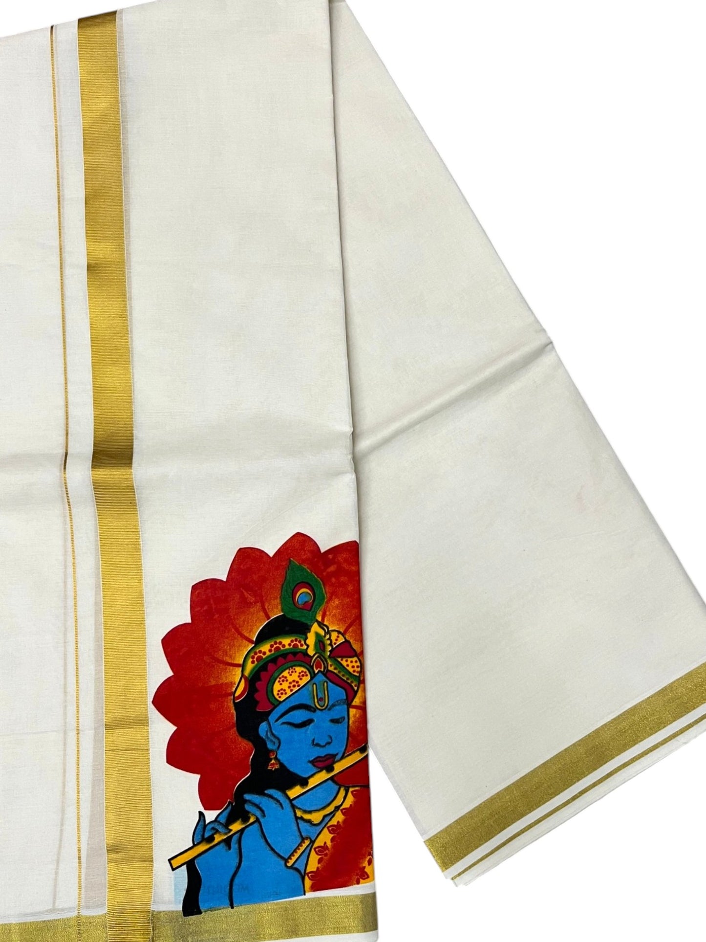 Southloom Kerala Cotton Lord Krishna Digital Printed Double Mundu (South Indian Kerala Dhoti) SL567