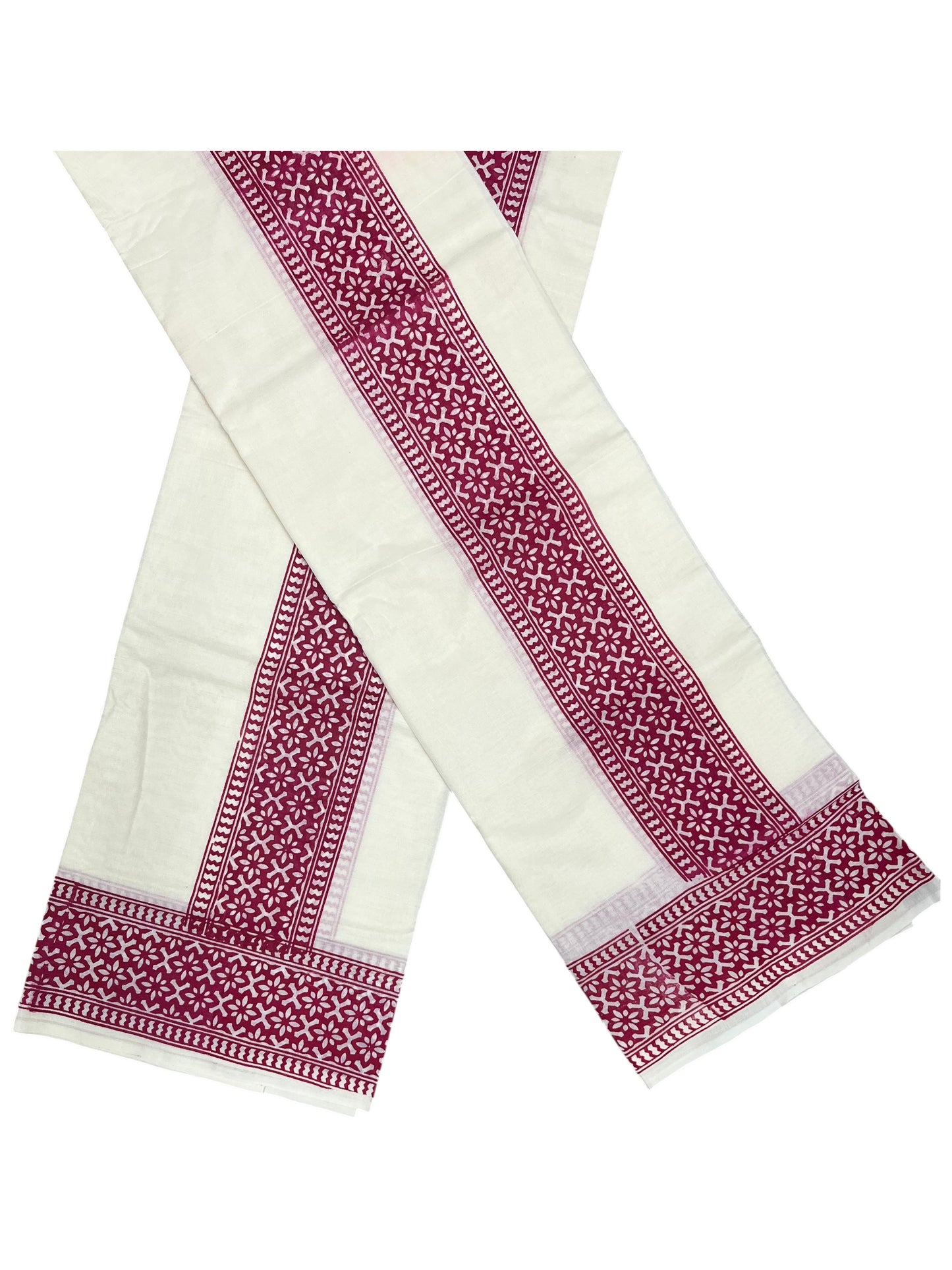 Southloom Magenta Block Printed Set Mundu with Blouse Piece 2.80Mtrs