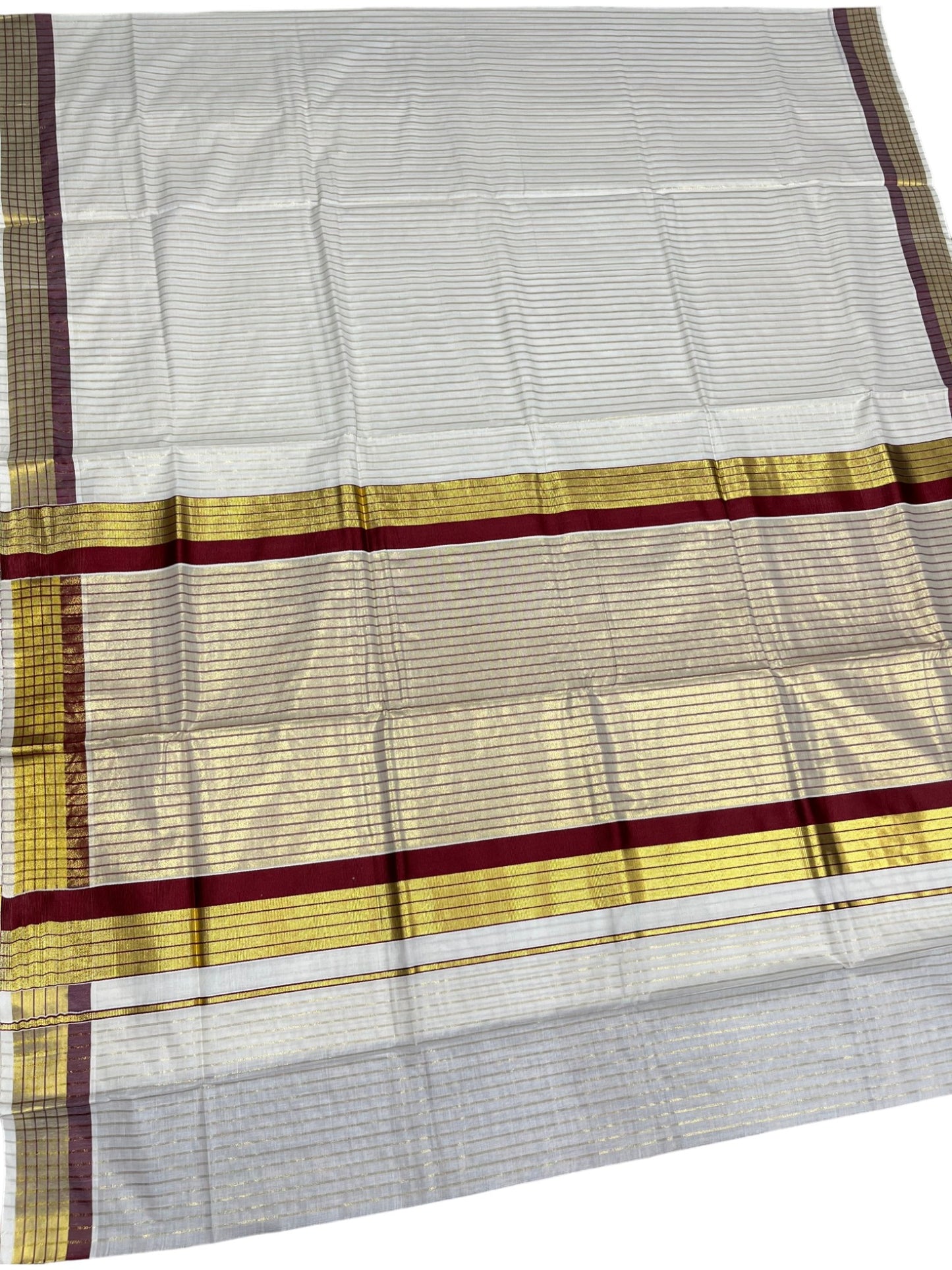 Southloom Kerala Pure Cotton Saree with Stripes on Body and Borders in Maroon