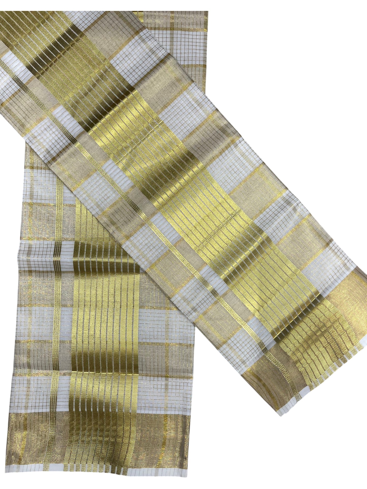 Southloom Kerala Tissue Single Set Mundu (Mundum Neriyathum) with  Kasavu Check Across Body