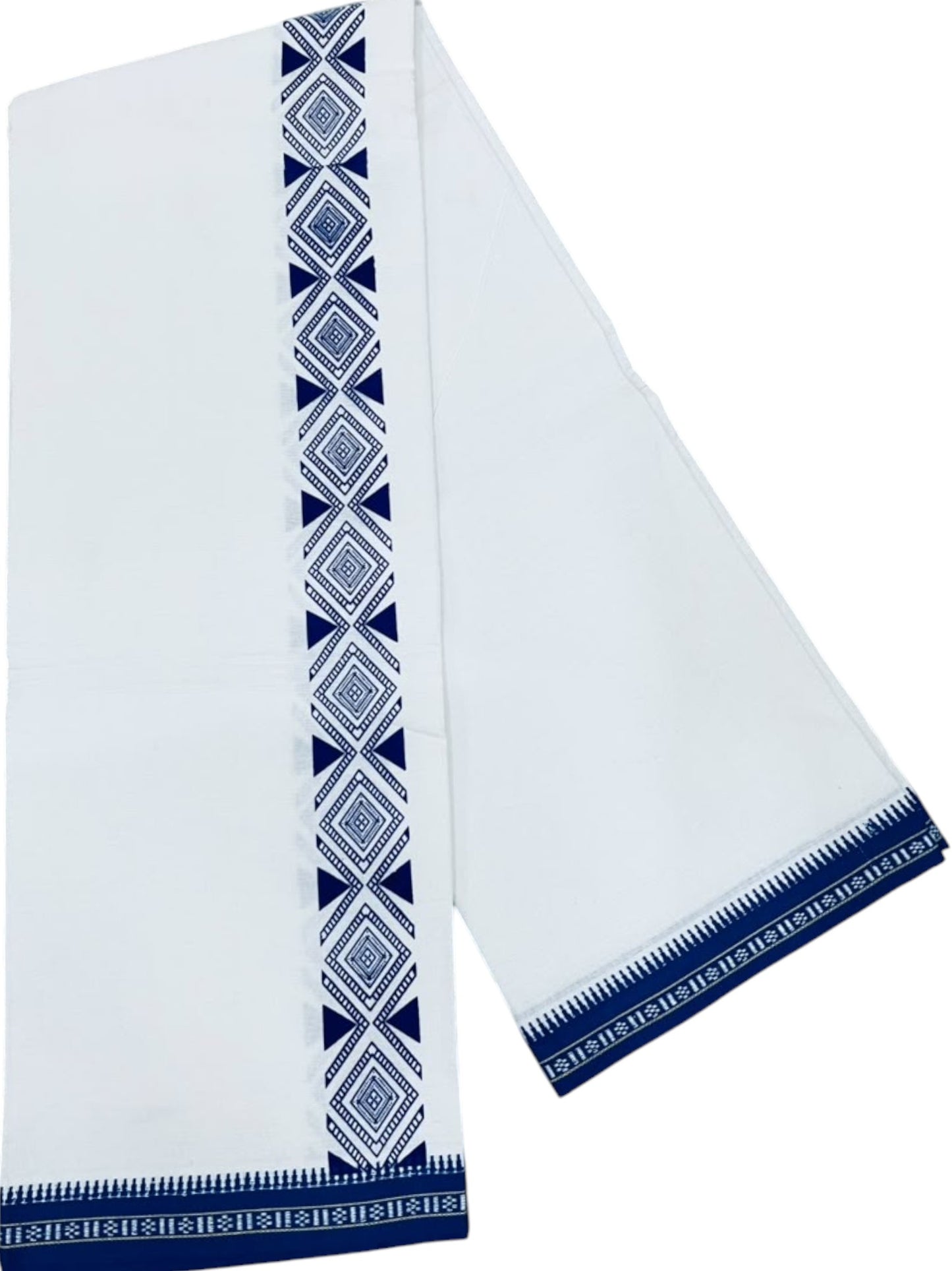 Southloom White Blue Printed Single Mundu / Otta Mundu / Lungi (South Indian Kerala Dhoti)