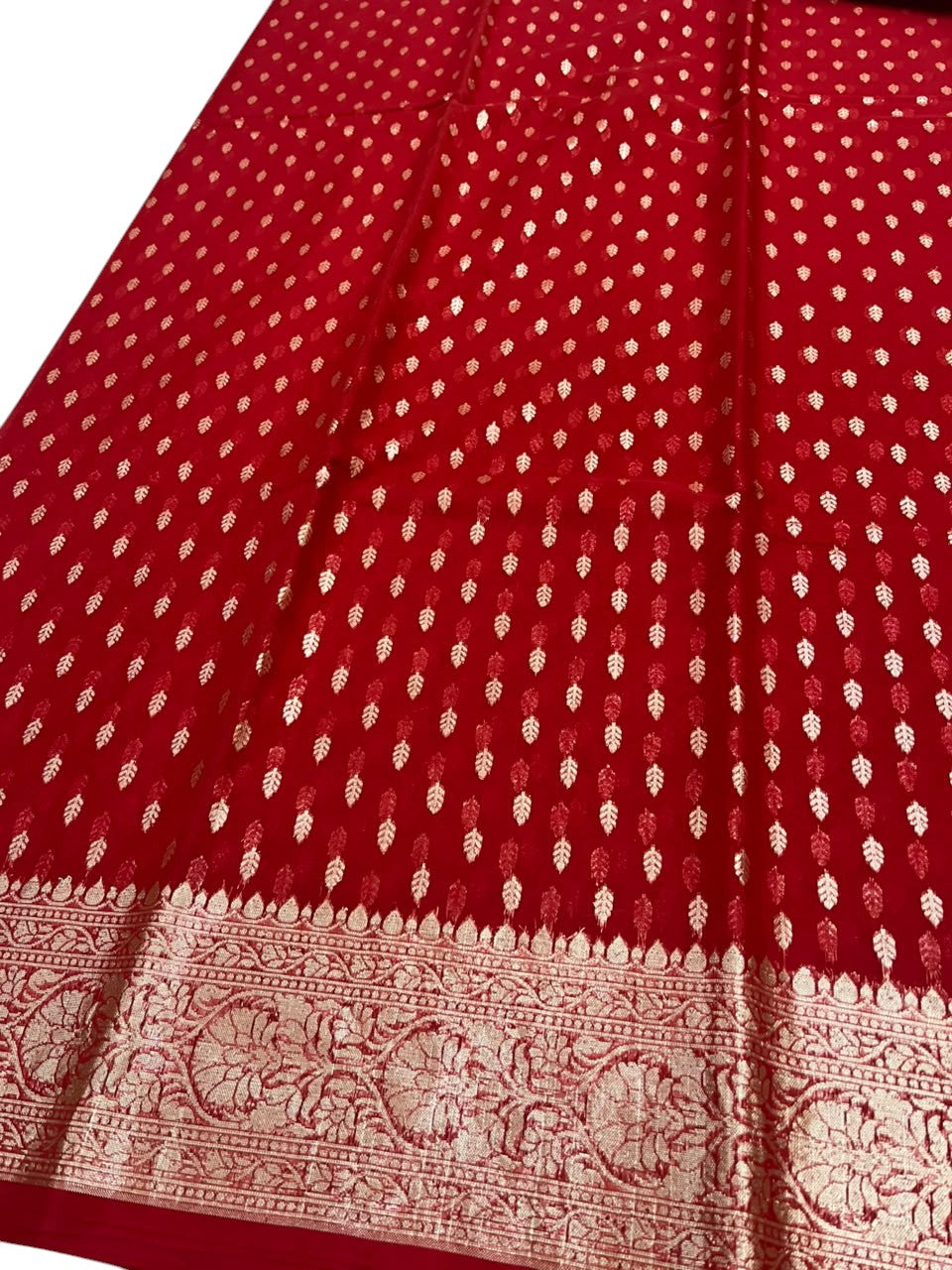 Southloom Cotton Banarasi Silk Saree with Woven Work on Body and Borders (Red)