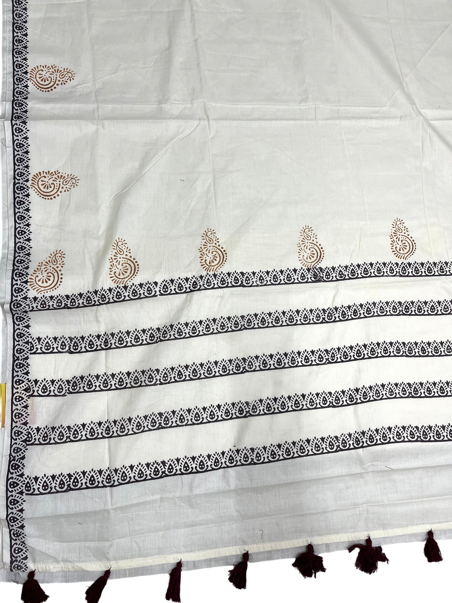 Southloom Kerala Cotton Saree with With Floral Digital Prints on Dark Purple& Mustard Yellow Borders