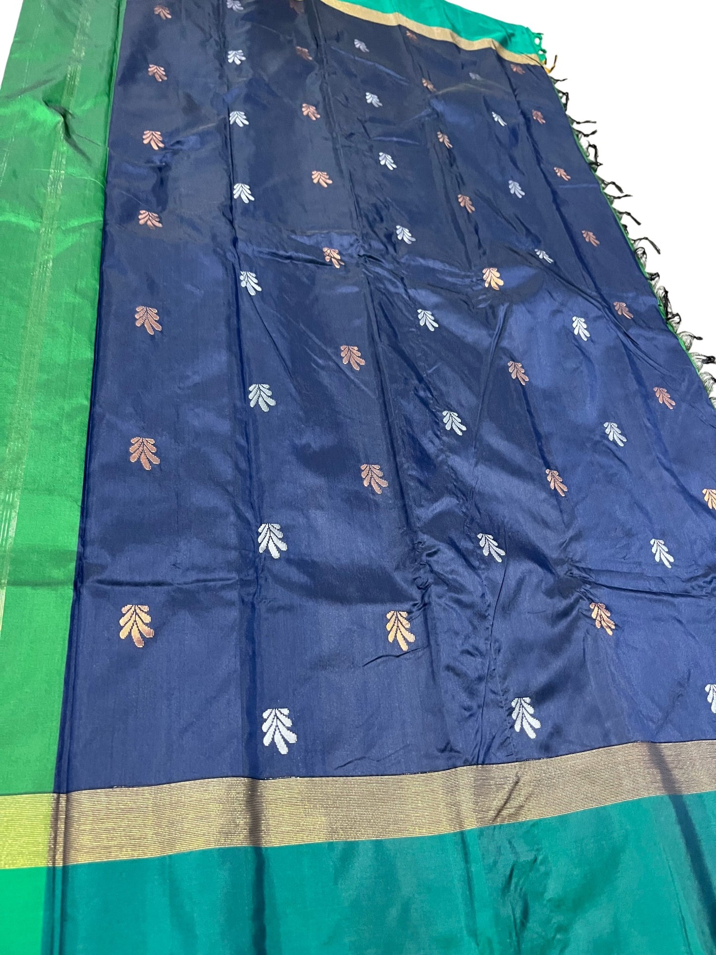 Southloom Semi Silk Saree with Silver Butta Work on Body Blue And Green