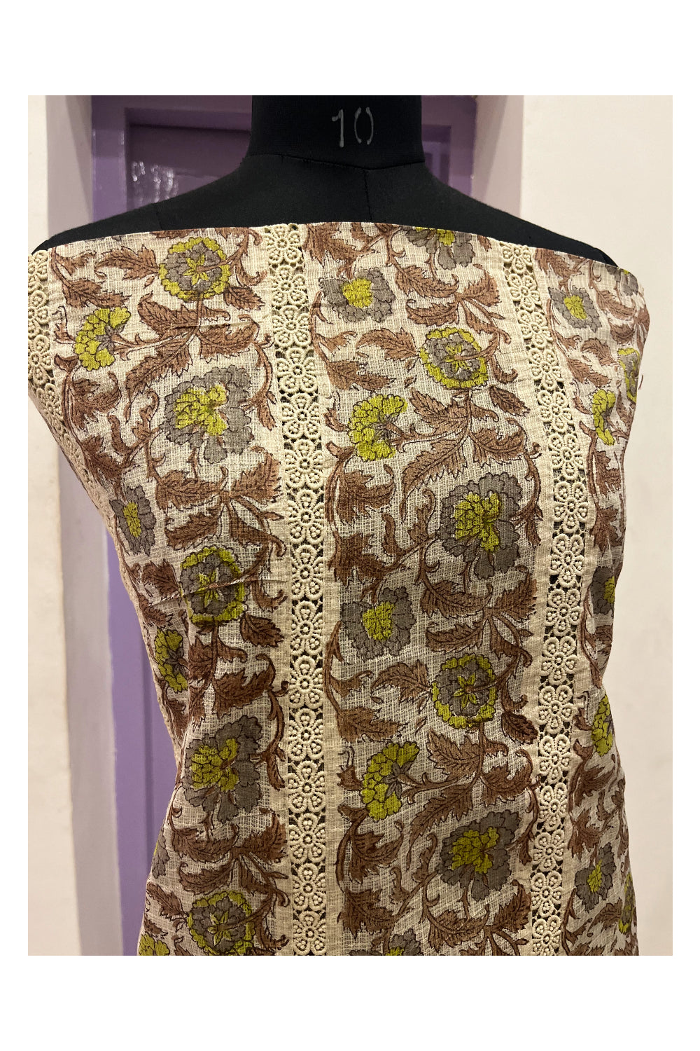 Southloom™ Semi Cotton Churidar Salwar Suit Material in Brown Floral Prints