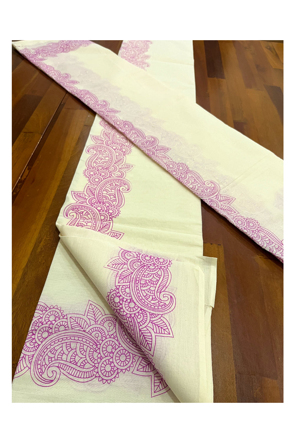 Southloom Exclusive Kerala Set Mundu with Classy Magenta Minimalistic Border