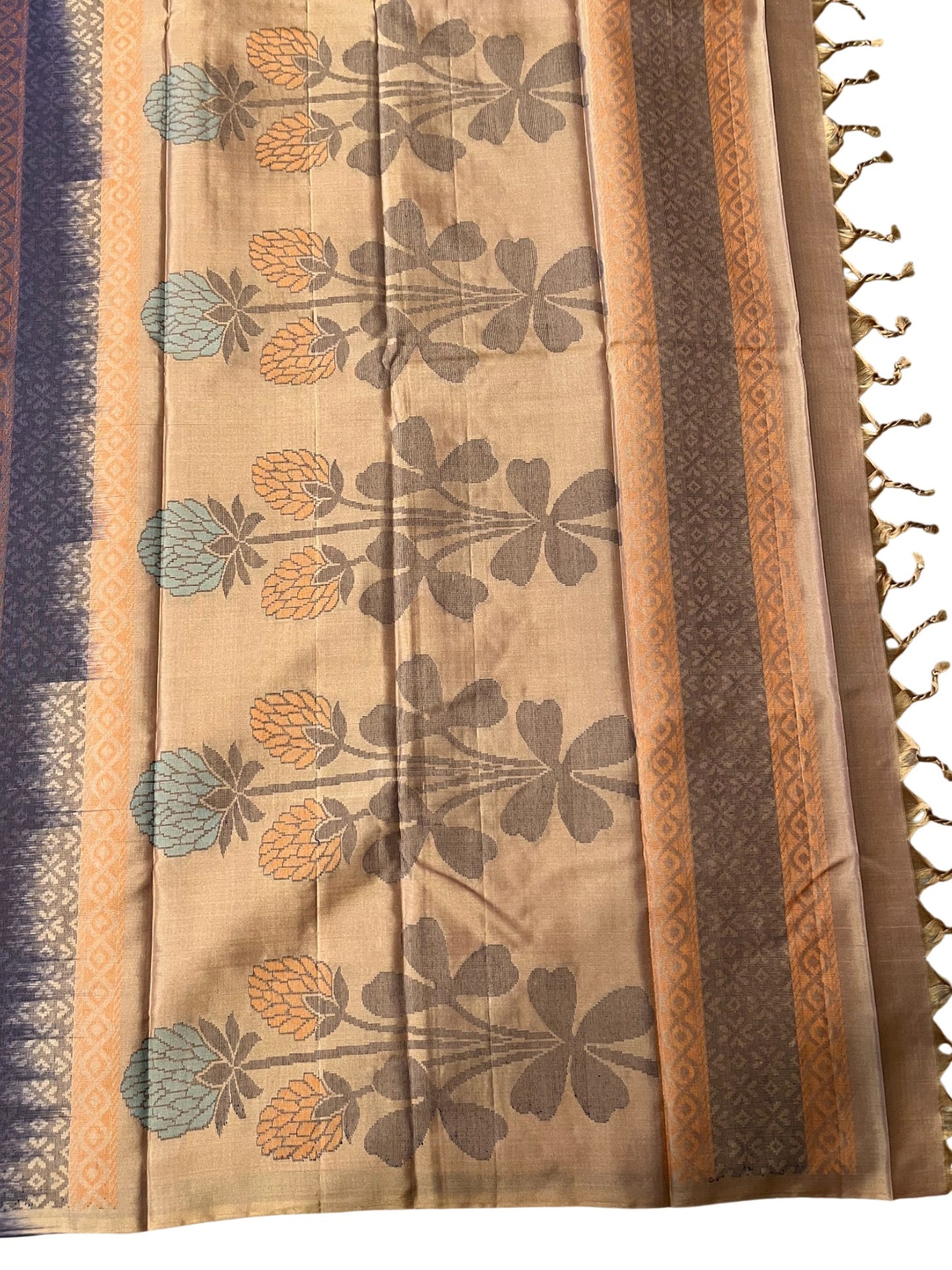 Southloom Pure Handloom Bridal Kanchipuram Silk Saree with Korvai Work (Blue & Beige)