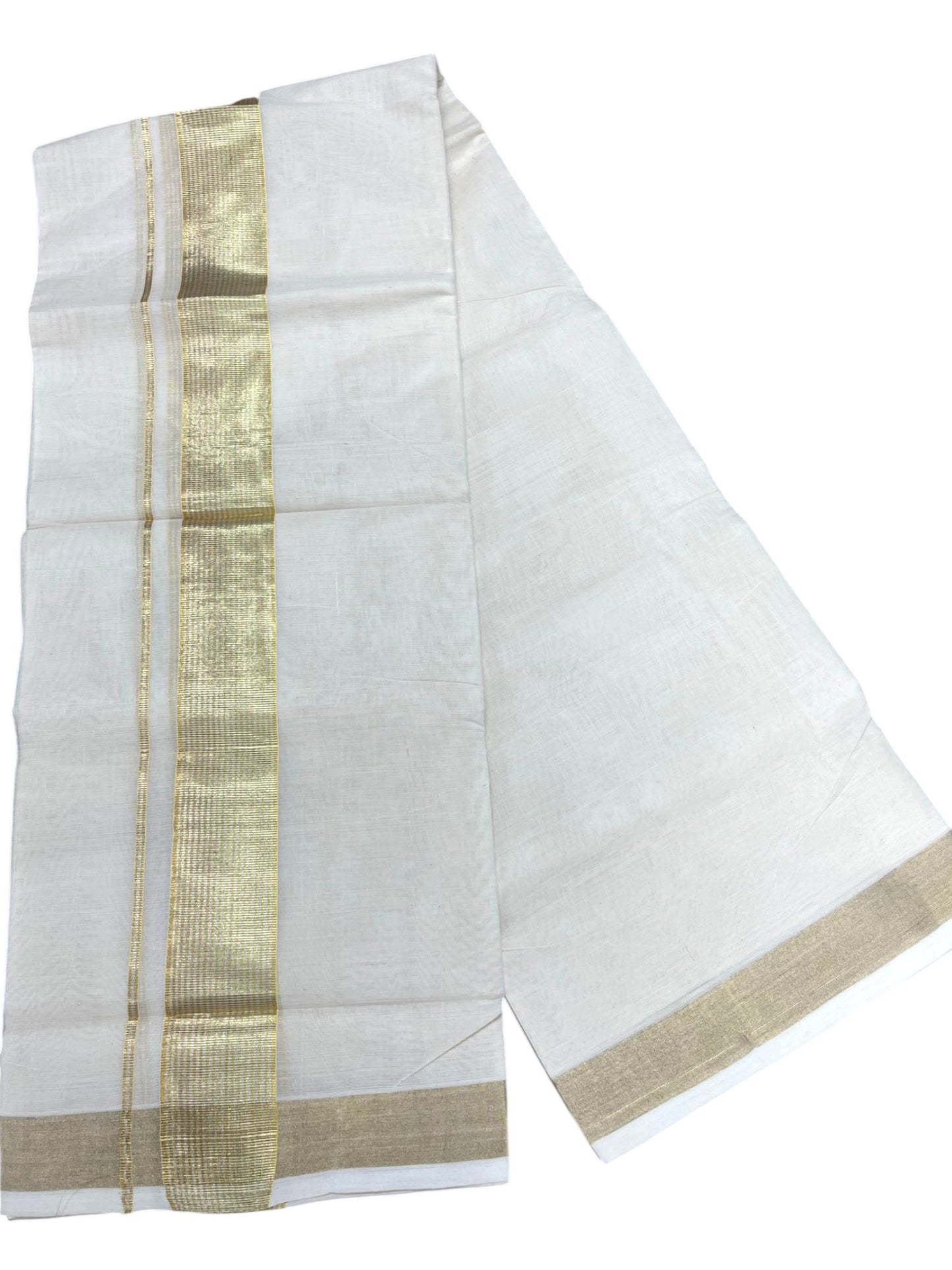 Southloom Balaramapuram Unakkupaavu Premium Handloom Cotton Double Mundu with Gold And Silver Lines Border