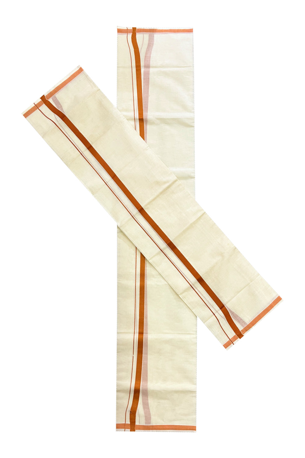 Kerala Cotton Plain Mundum Neriyathum Single (Set Mundu) with 0.5 inch Orange Border