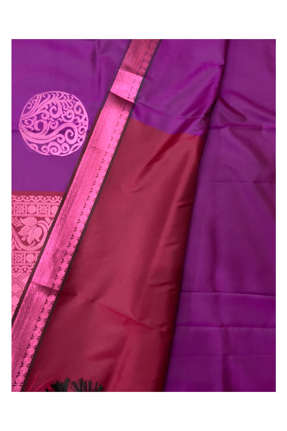 Southloom Soft Silk Magenta Designer Woven Saree with Heavy Work on Pallu