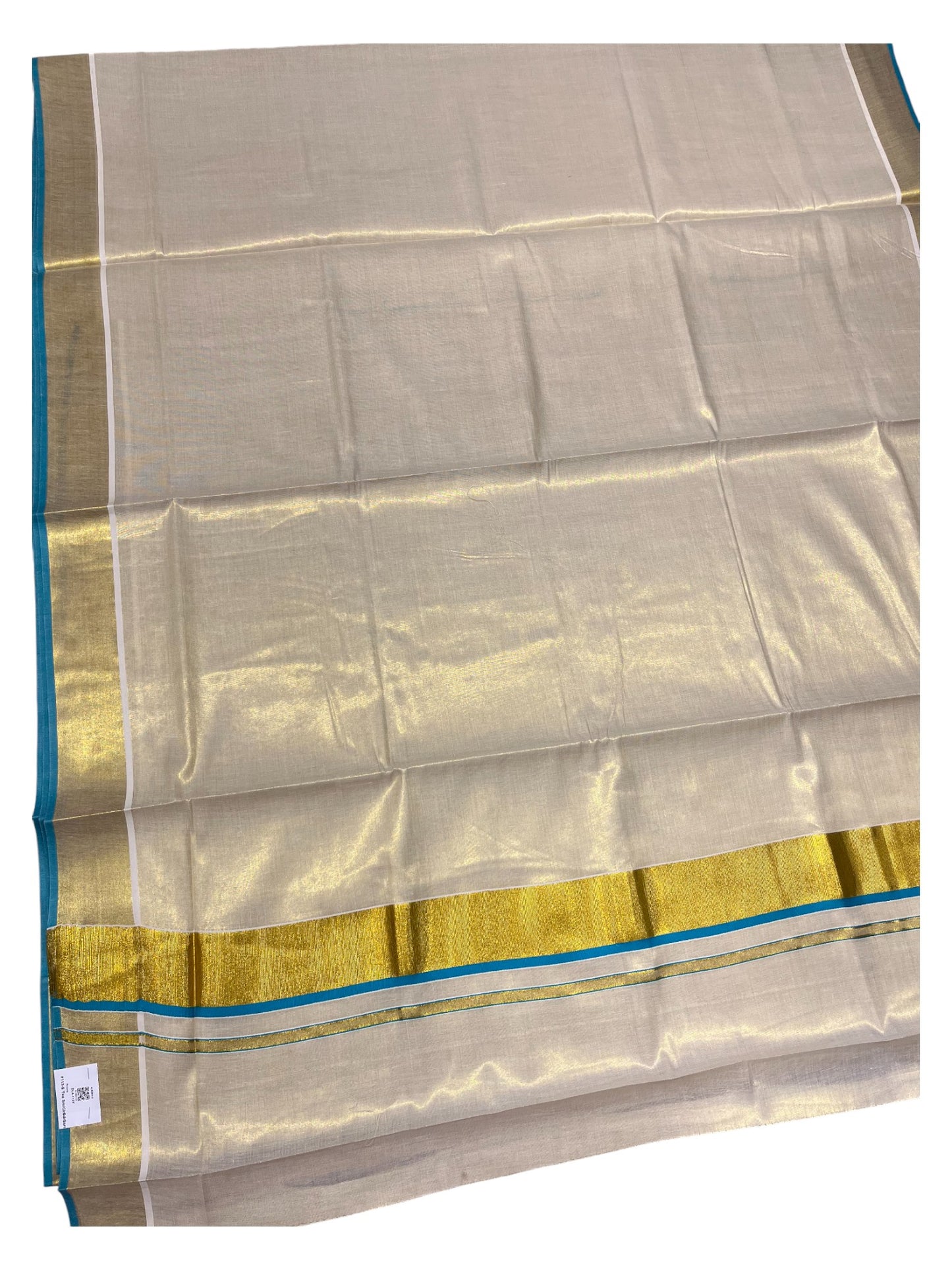 Southloom Kerala Tissue Kasavu Plain Saree With Blue Border