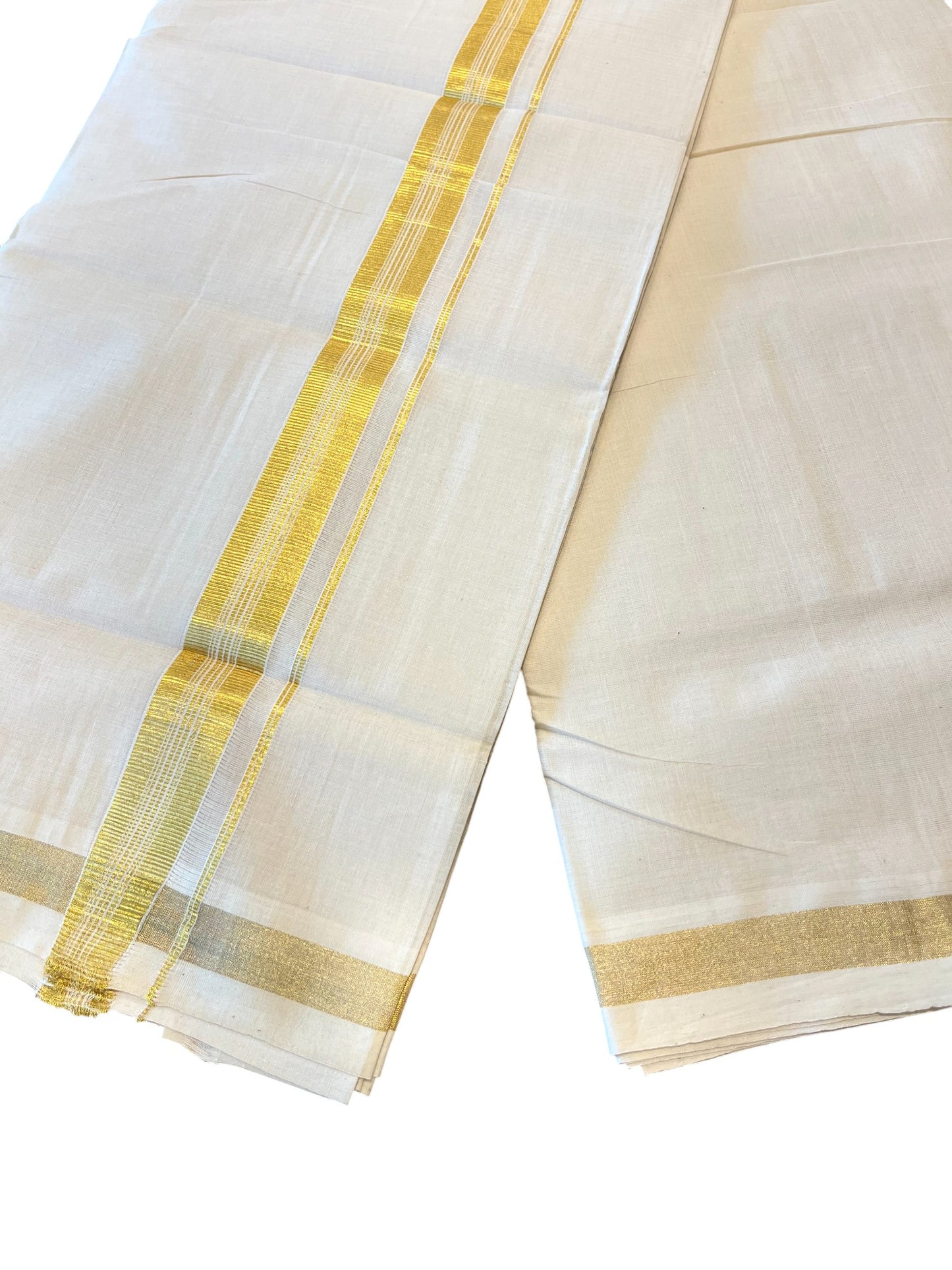 Southloom Premium Handloom Cotton Gold Kasavu Double Mundu