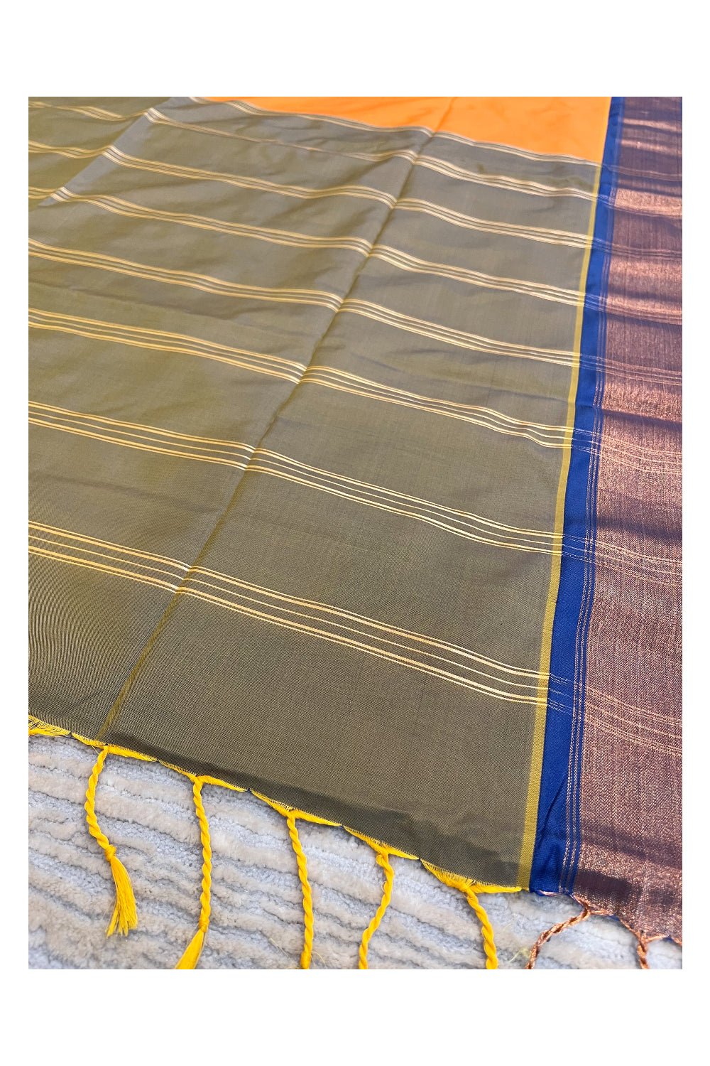 Southloom South Silk Pattu Saree With Orange Body and Blue Pallu