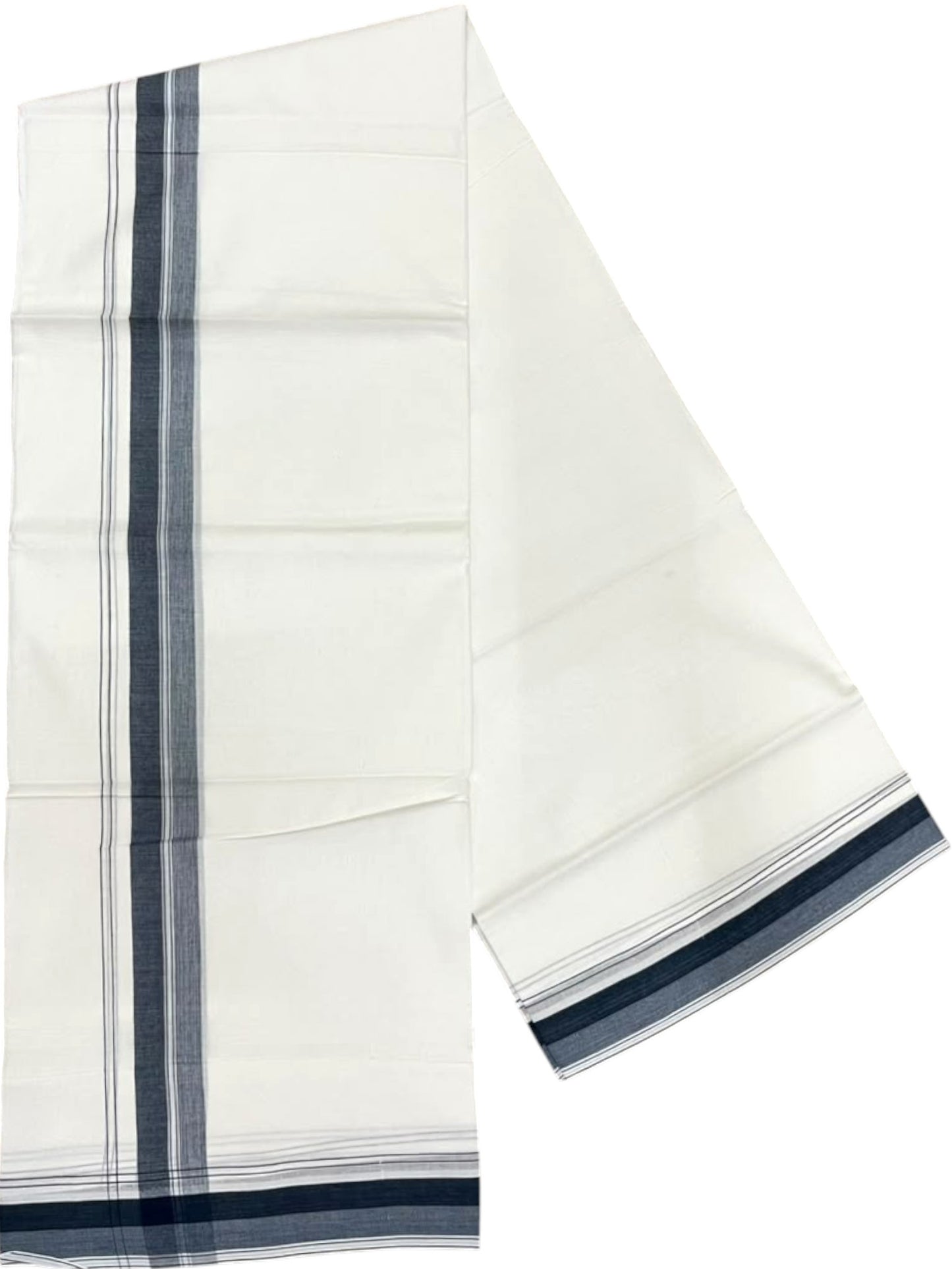 Southloom Pure Cotton Mundu with Grey Border (South Indian Kerala Dhoti)