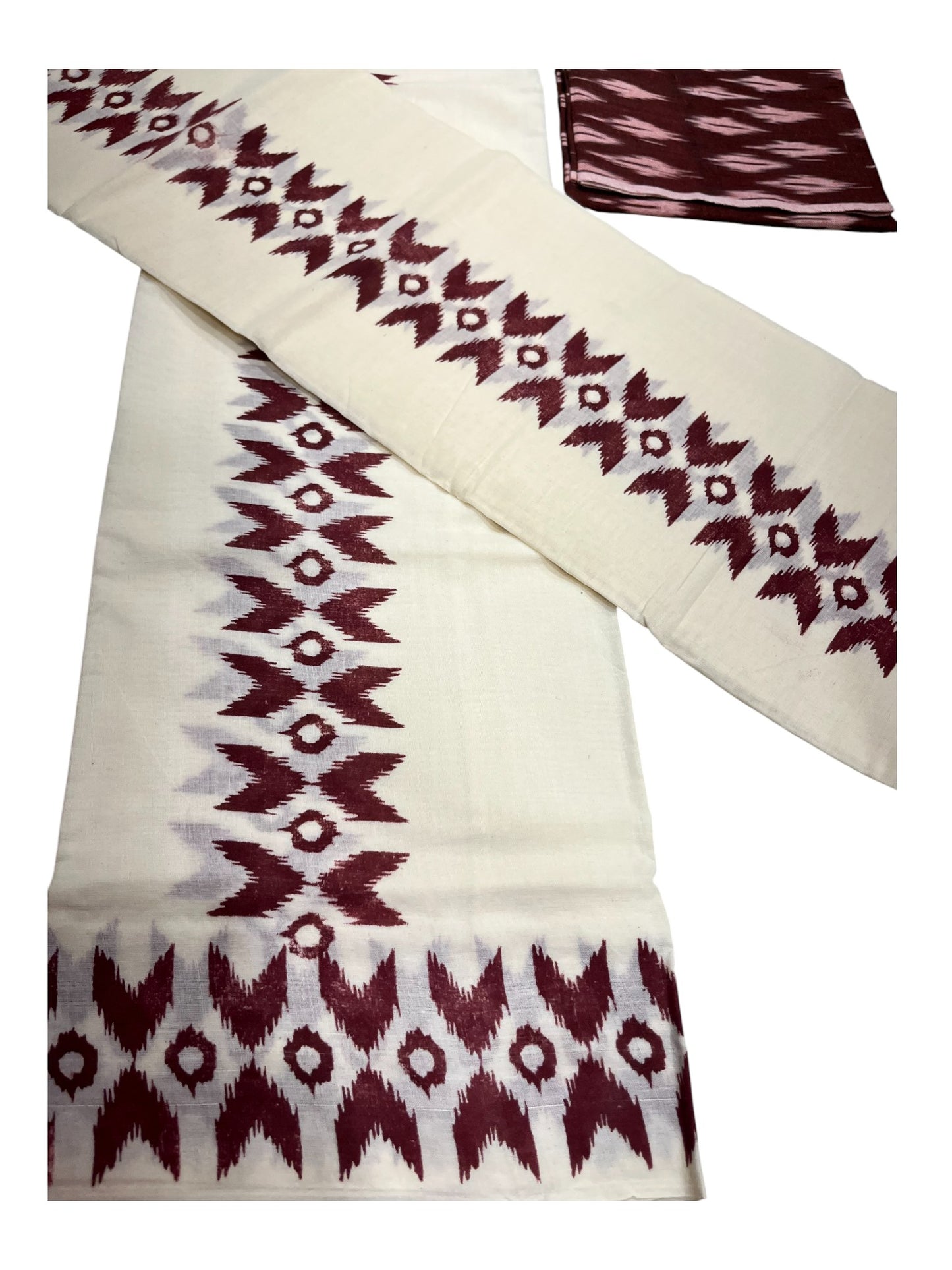 Southloom Ikat Design Brown Printed Set Mundu with Blouse Piece 2.80Mtrs