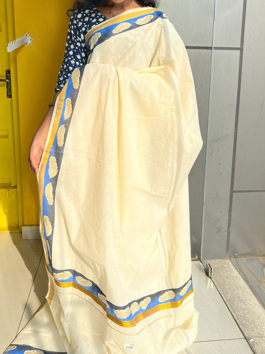 Kerala Cotton Plain  Printed Saree SL168