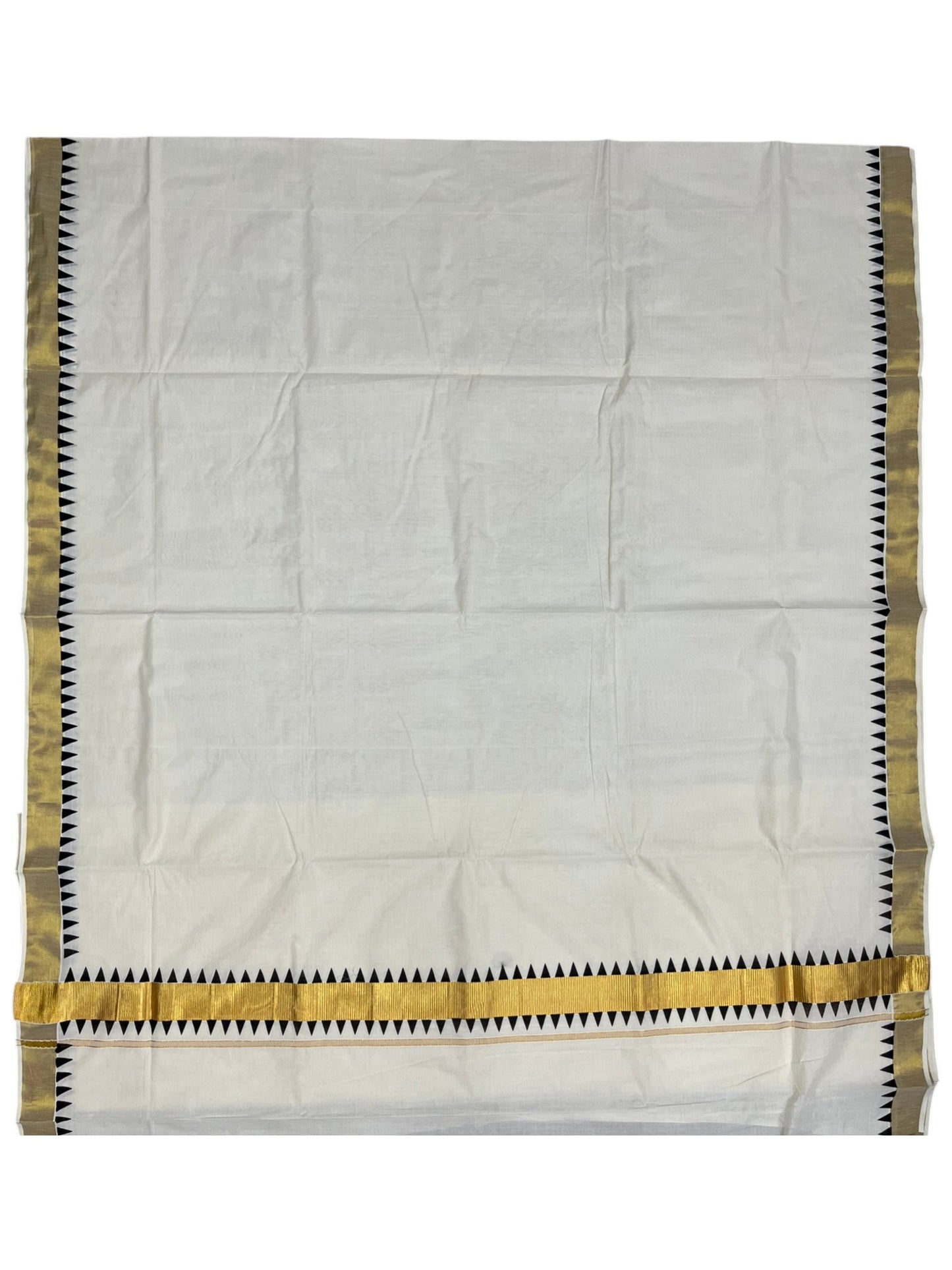 Southloom Cotton Kerala Kasavu Saree with Black Tample Design Border