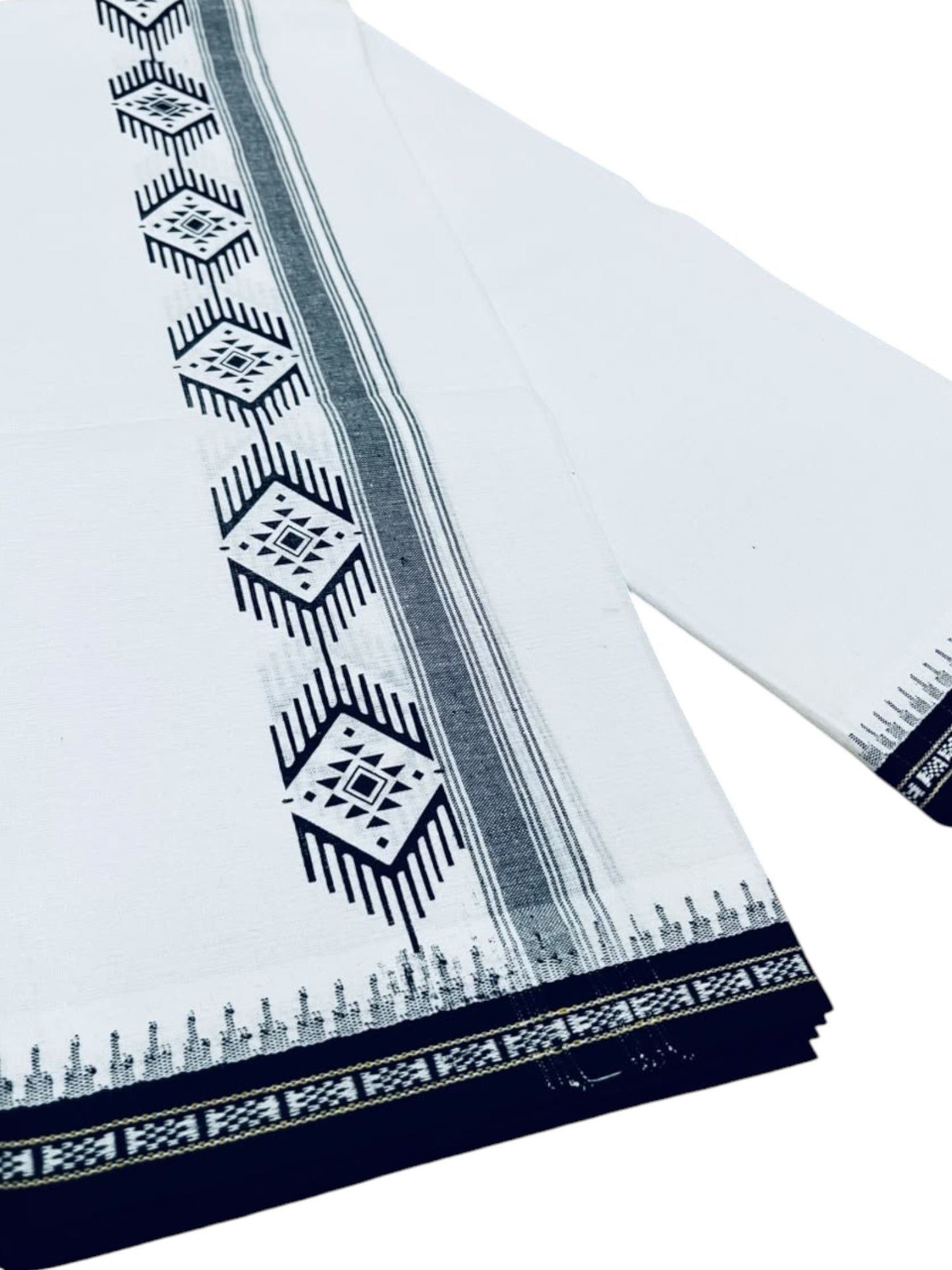 Southloom White Black Printed Single Mundu / Otta Mundu / Lungi (South Indian Kerala Dhoti) SL622