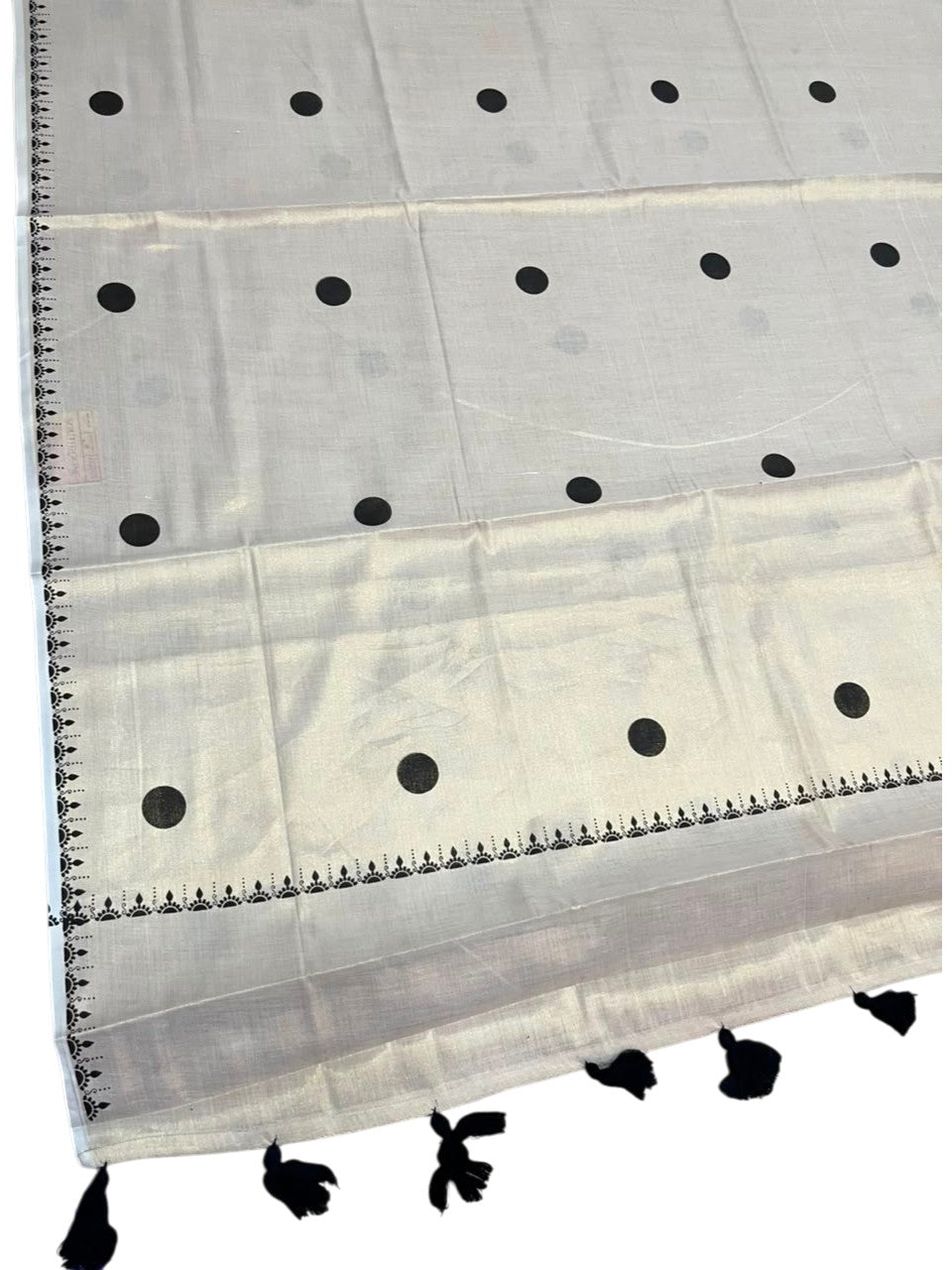 Southloom Kerala Tissue Kasavu Plain Saree with Black Polka Dots On Body SL537