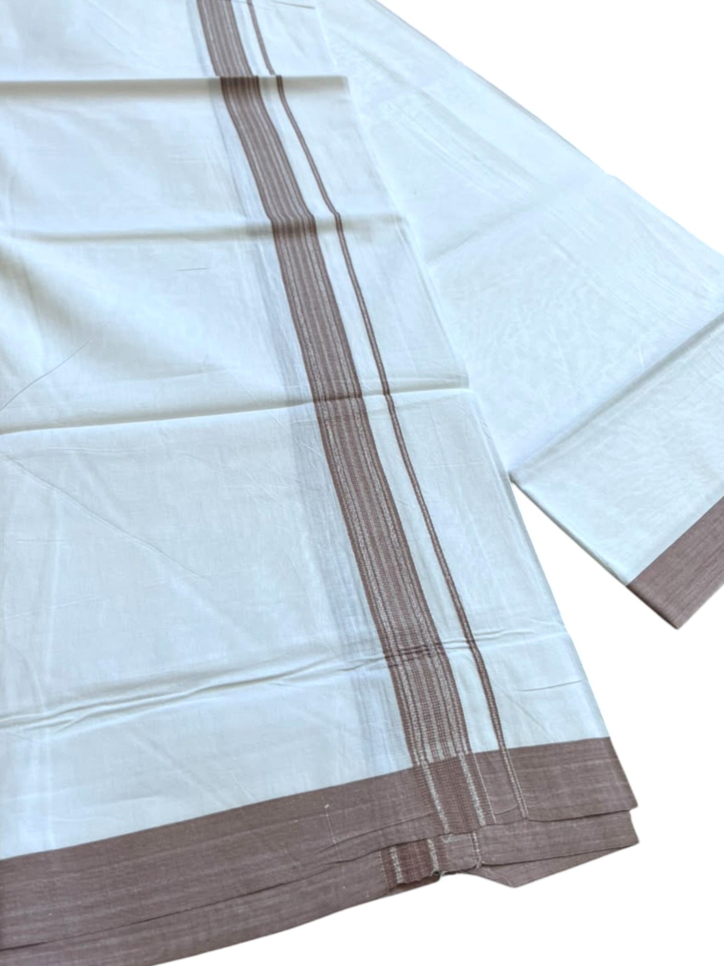 Southloom Pure White Single Cotton Mundu with Brown Border (South Indian Kerala Dhoti)