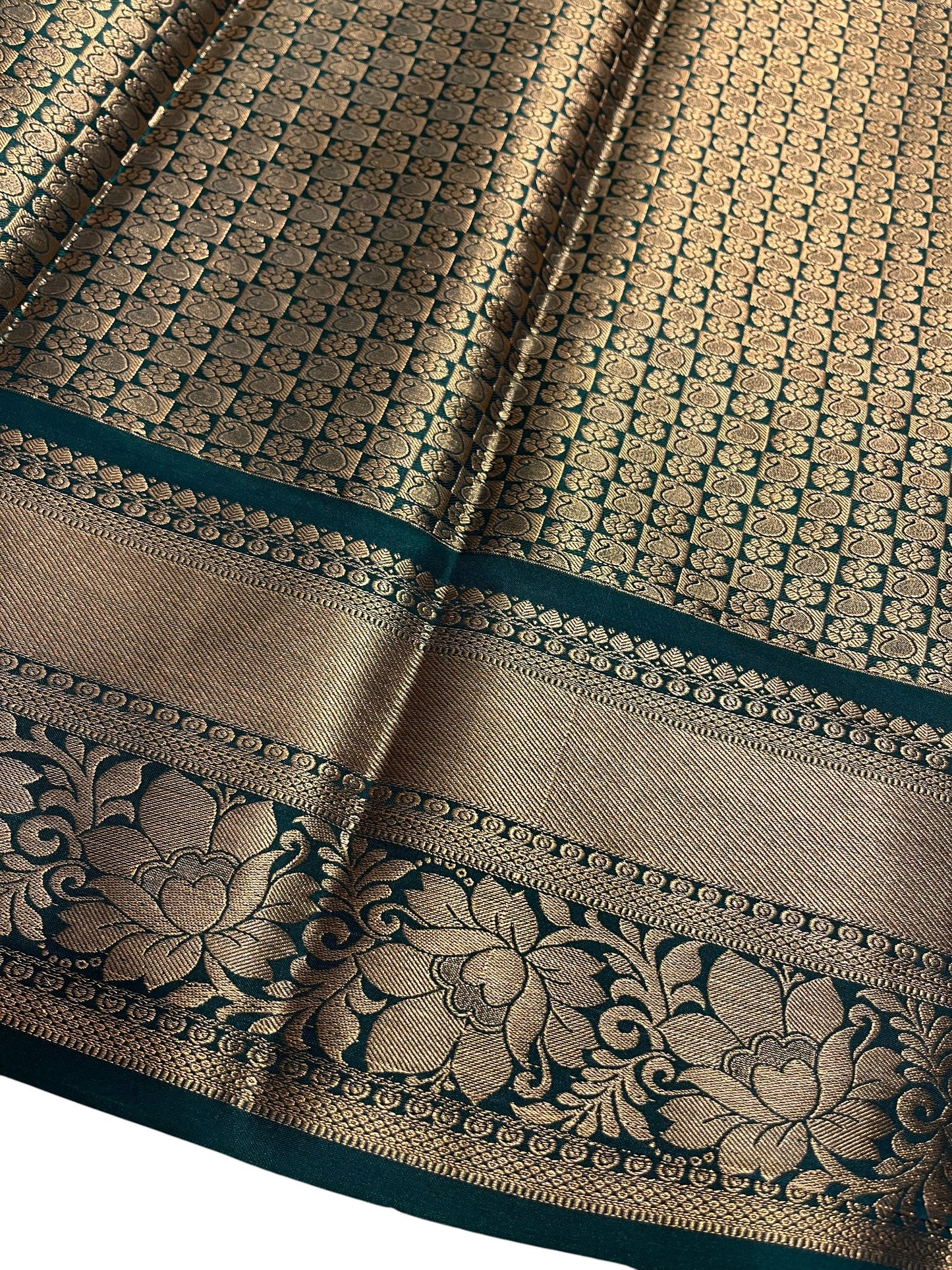 Southloom Banarasi Semi Silk Saree with Floral Zari Work Across Body (Yellow & Green)