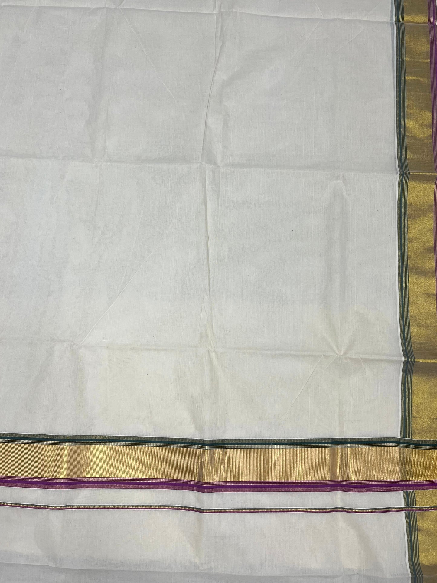 Southloom Kerala Cotton Kasavu Saree with Green And Magenta Border