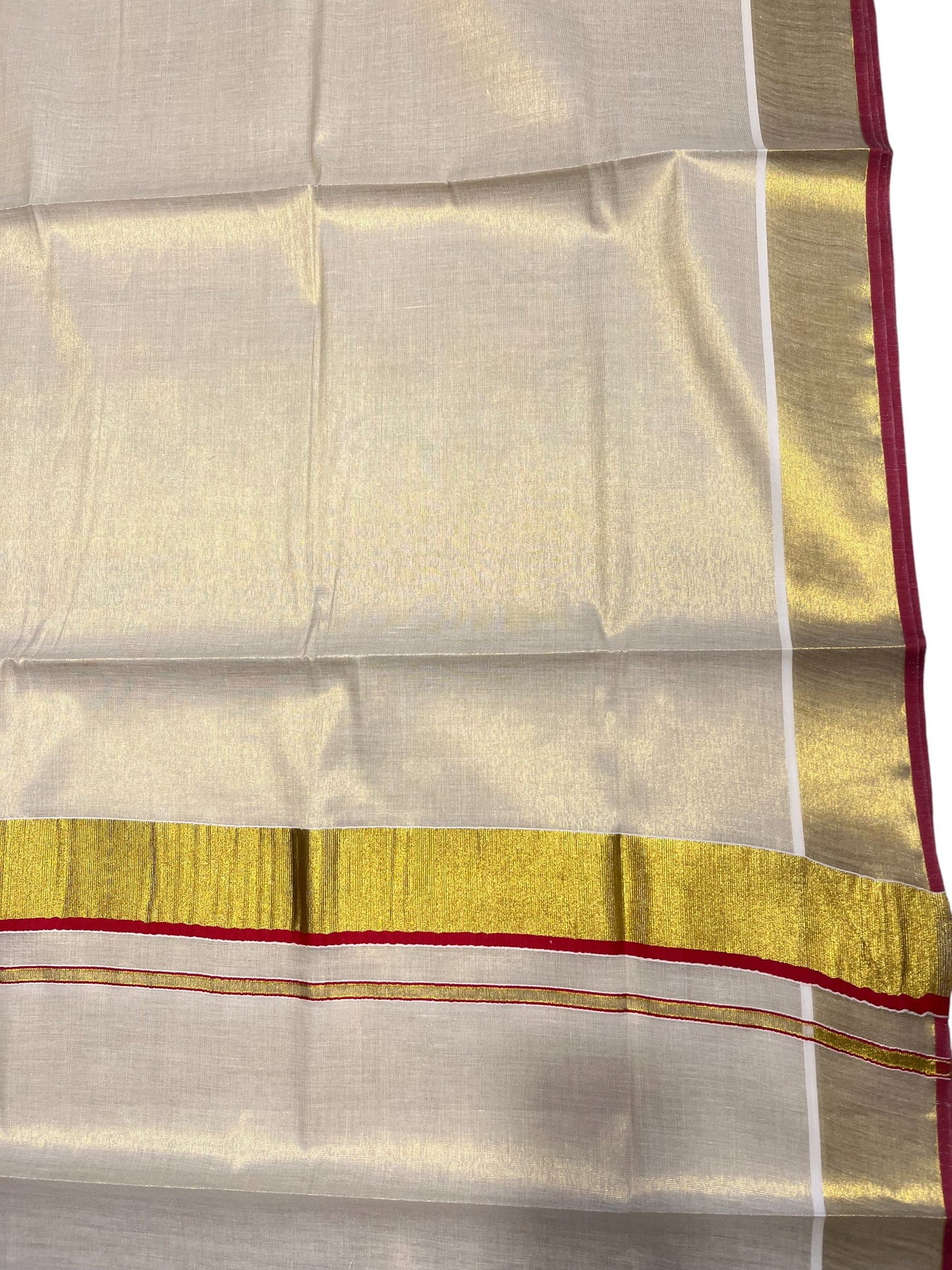 Southloom Kerala Tissue Kasavu Plain Saree With Red Border