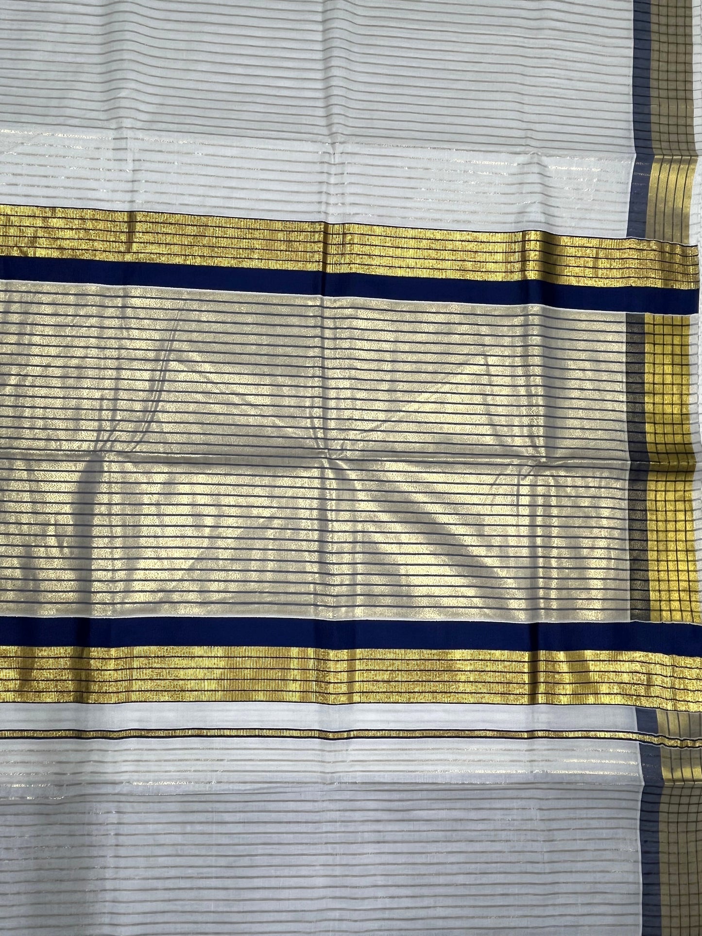 Southloom Kerala Pure Cotton Saree with Stripes on Body and Borders in Blue SL334
