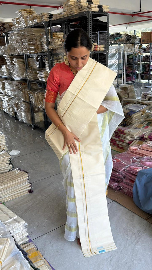 Kerala Cotton Gold Kasavu Puliyilakara Set Mundu SL164