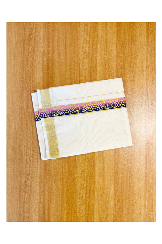 Southloom Pure Cotton Off White Double Mundu with Mural Printed Design Along Kasavu Kara