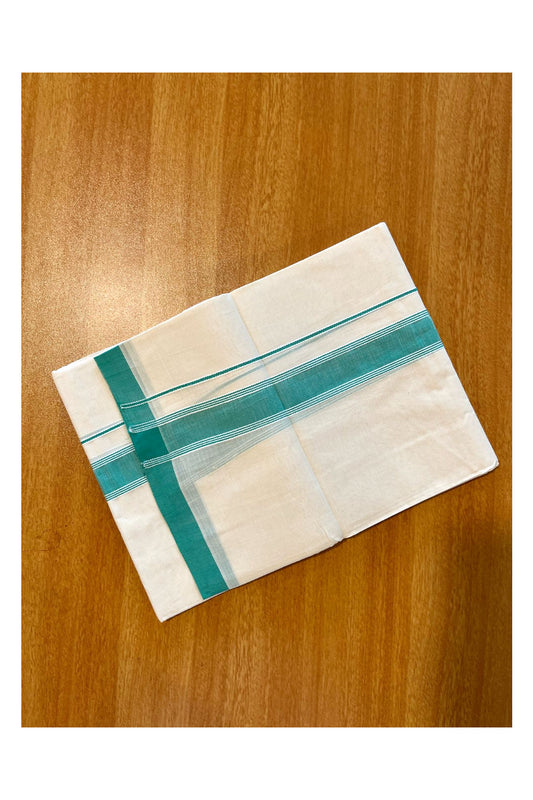 Pure Cotton Kerala Double Mundu with Turquoise Kara (South Indian Kerala Dhoti)