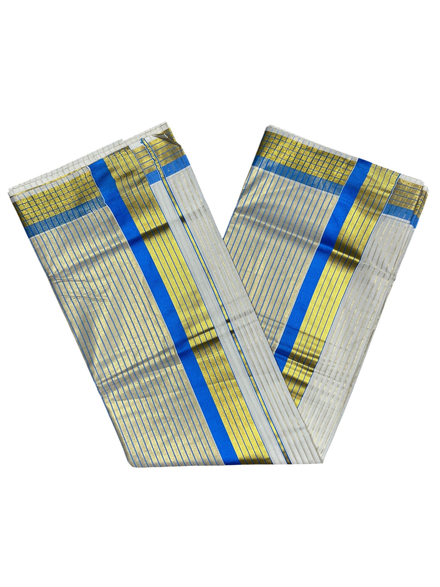 Southloom Kerala Pure Cotton Saree with Stripes on Body and Borders in Blue SL334