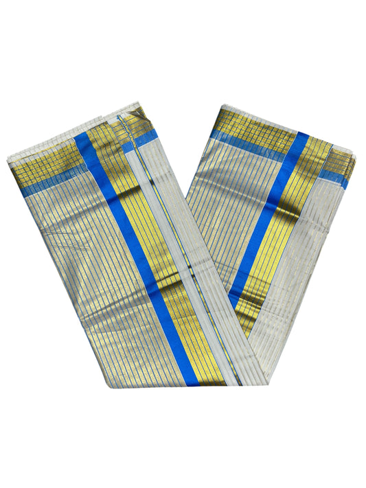 Southloom Kerala Pure Cotton Saree with Stripes on Body and Borders in Blue SL334