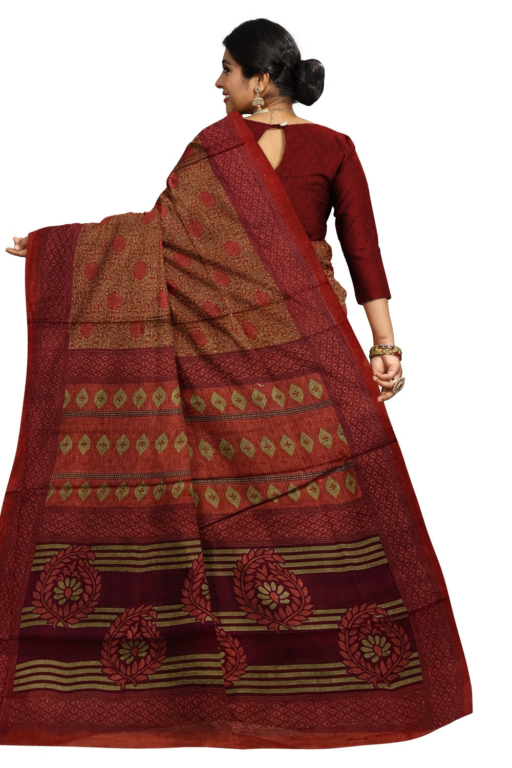 Southloom Cotton Red Designer Printed Saree