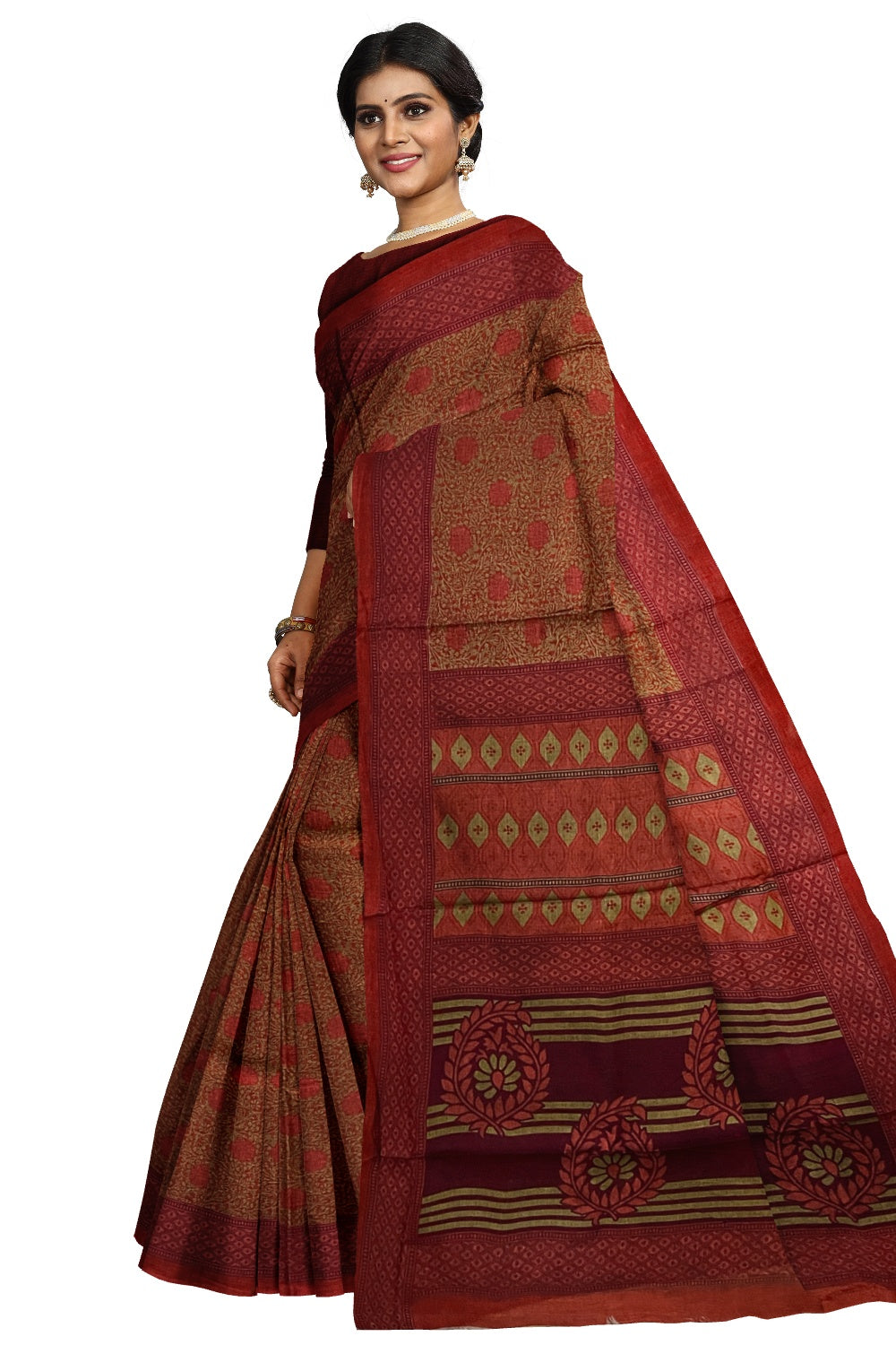 Southloom Cotton Red Designer Printed Saree