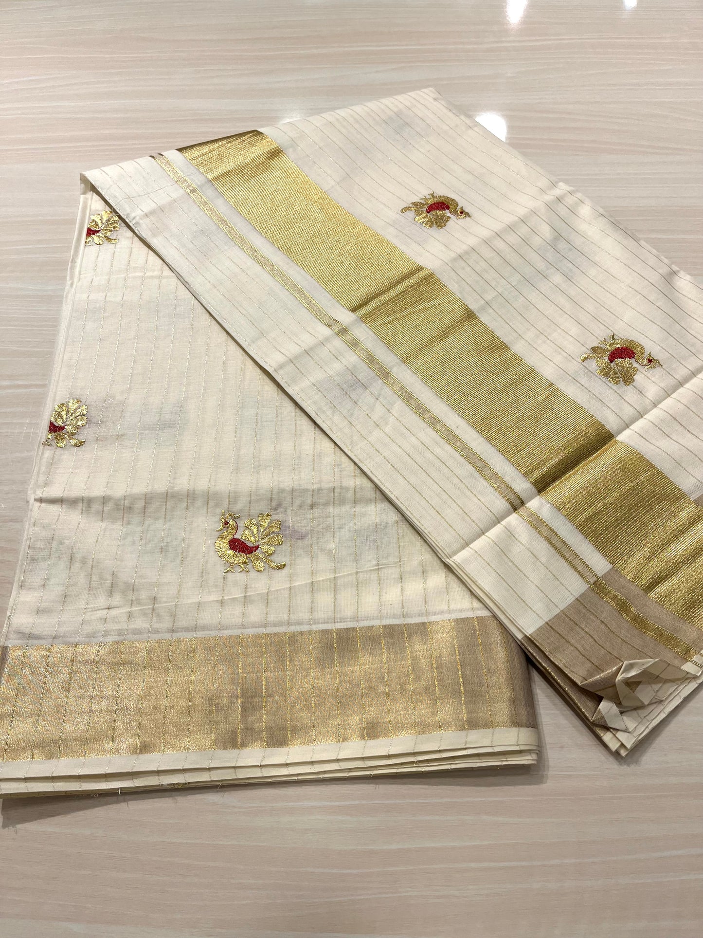 Cotton Lines Saree With Red Embroidery SL137