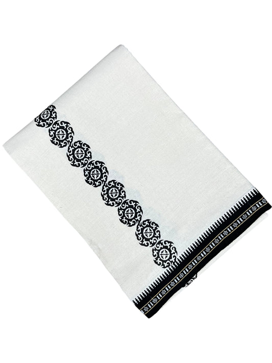 Southloom White Printed Single Mundu / Otta Mundu / Lungi (South Indian Kerala Dhoti)