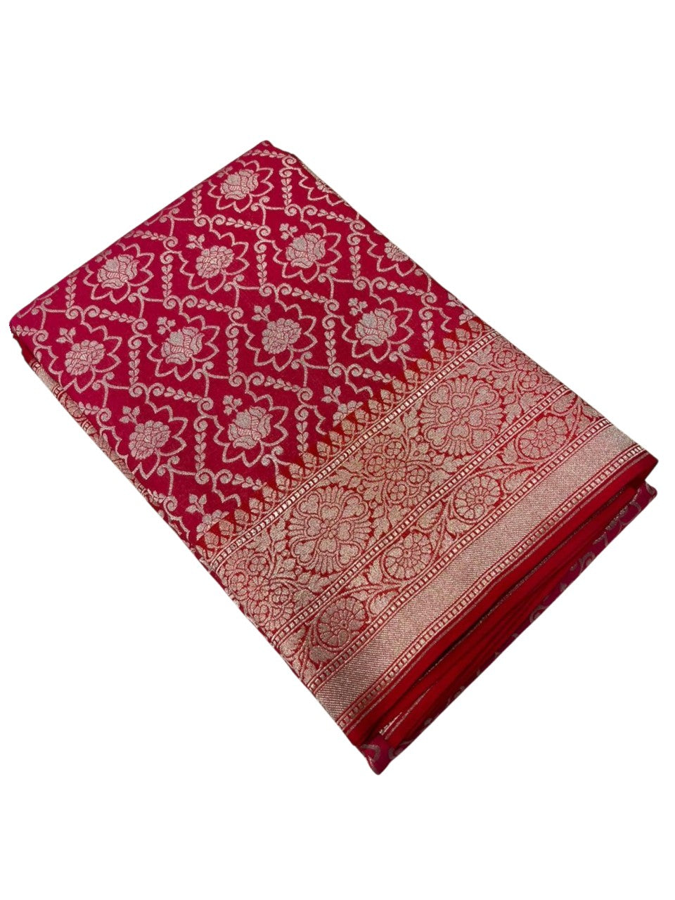 Southloom Pure Banarasi Silk Saree with Woven Work on Body and Borders (Pink And Red)