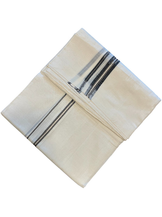 Southloom Premium Handloom Cotton Double Mundu with Silver and Black Chutti Kara Border