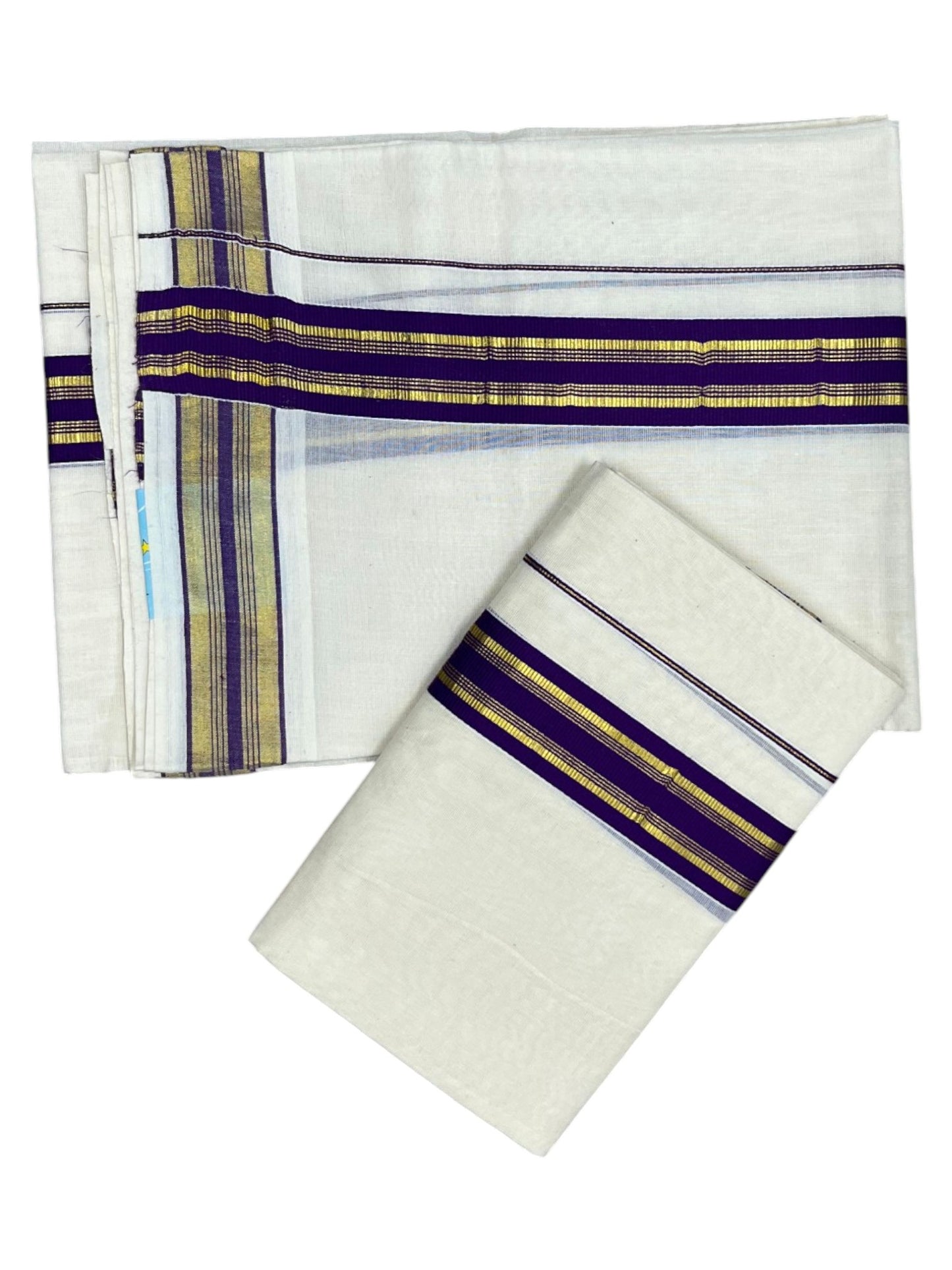 Southloom Kerala Cotton Single Set Mundu (Mundum Neriyathum) with Kasavu and  Voilet Border in 2.80 Mtrs SLKK SL470