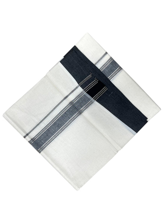 Southloom Kerala Pure Cotton Double Mundu with Silver Lines and Black Border with (South Indian Dhoti)