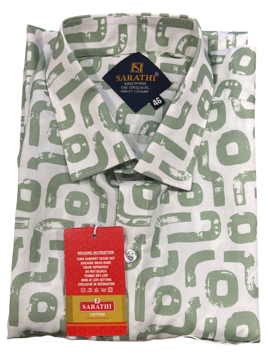 Southloom Pure Cotton Green Printed Shirt (46 HS)