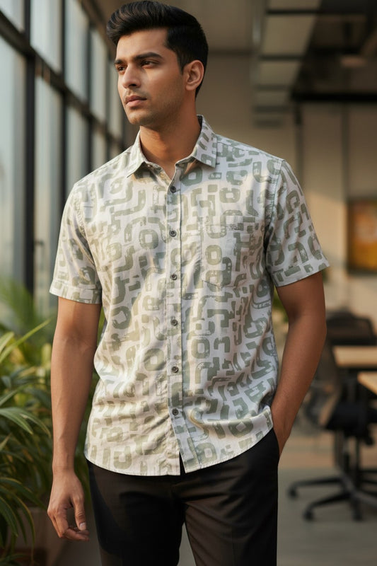 Southloom Pure Cotton Green Printed Shirt SLSHIRT 46 HS