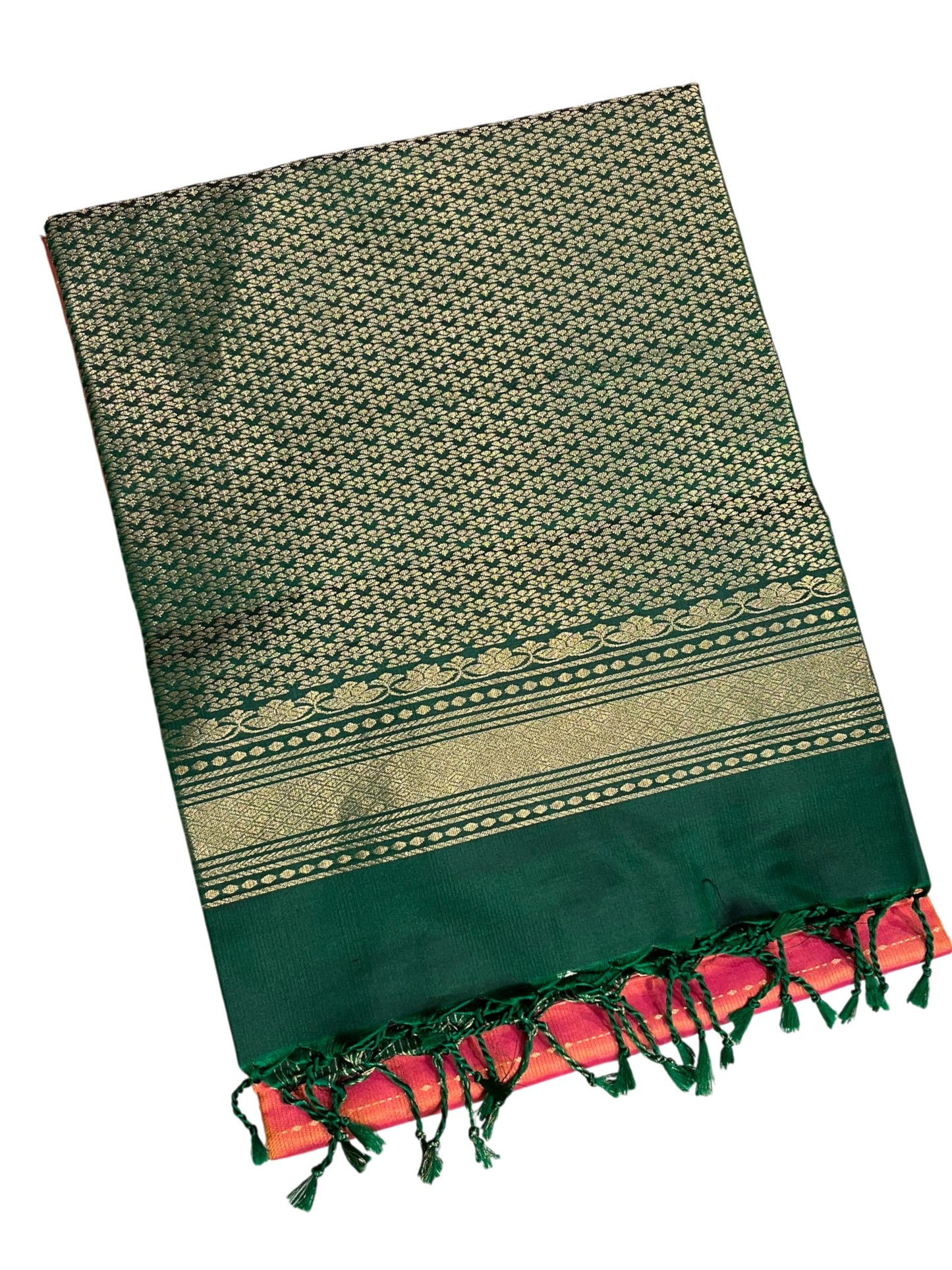 Southloom Pure Handloom Bridal Kanchipuram Silk Saree with Korvai Work (Orange & Green)
